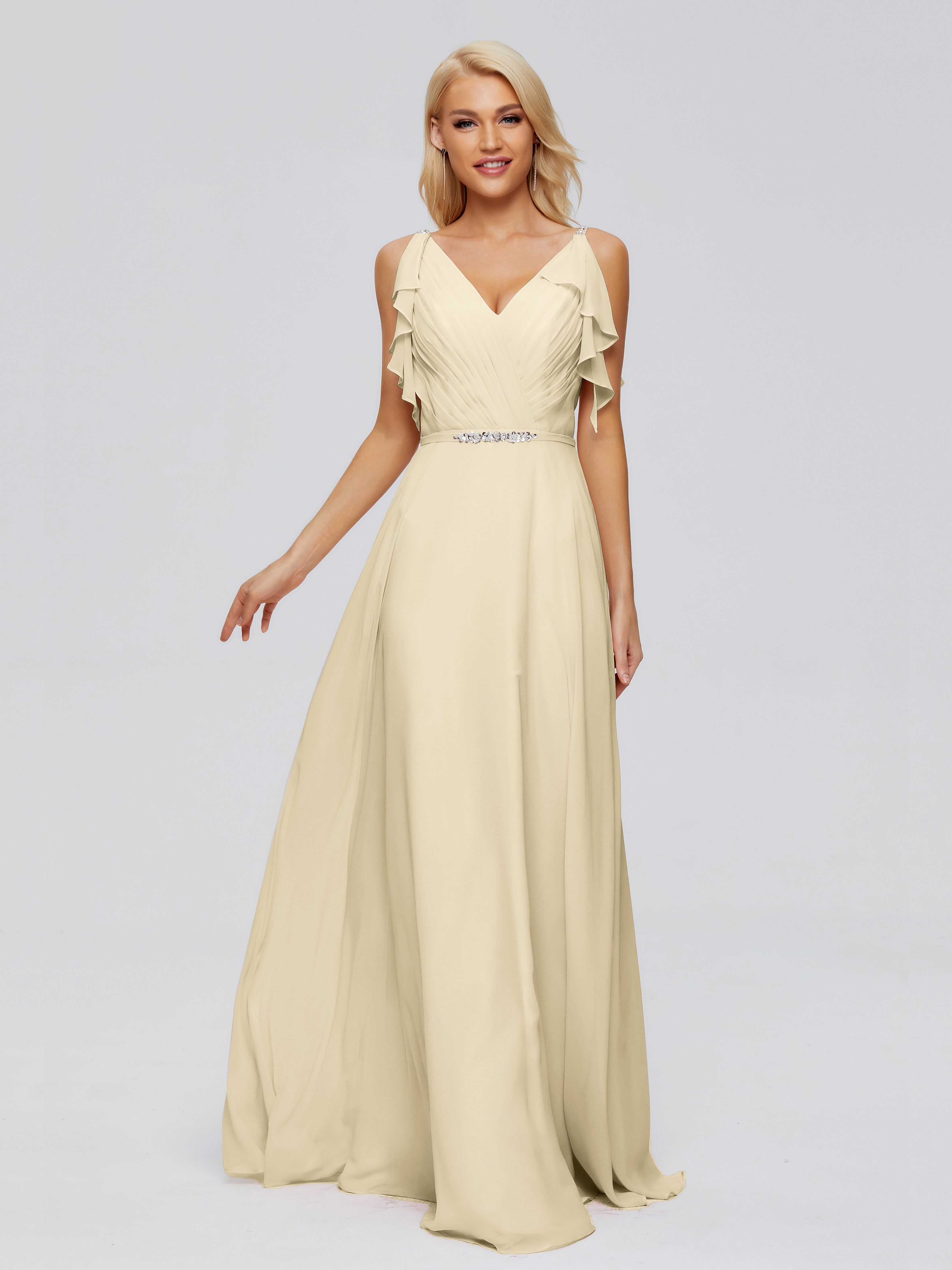Champagne Robe Demoiselle D Honneur Trapèze Dos En V Robes Demoiselle D'Honneur