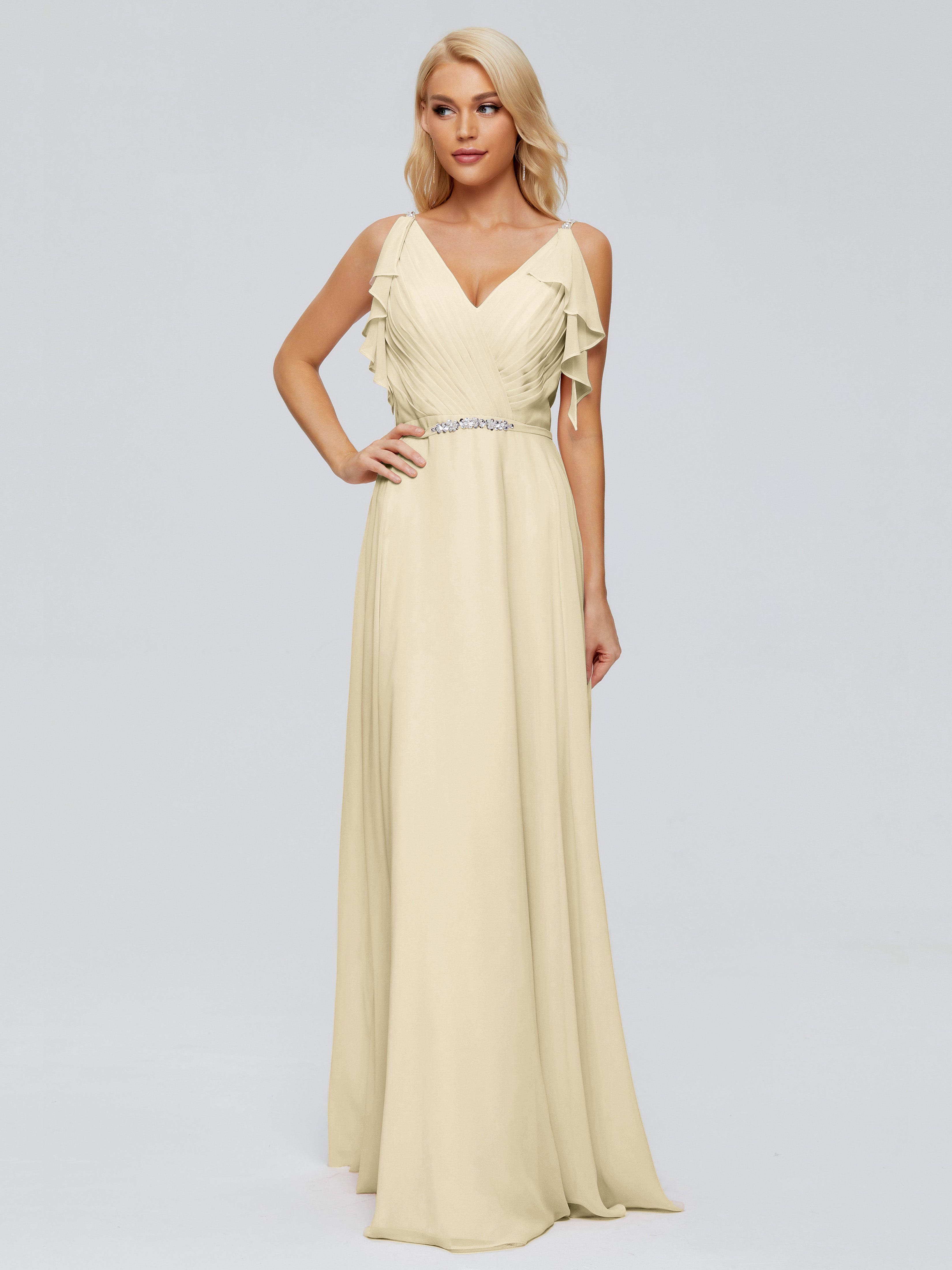 Champagne Robe Demoiselle D Honneur Trapèze Dos En V Robes Demoiselle D'Honneur