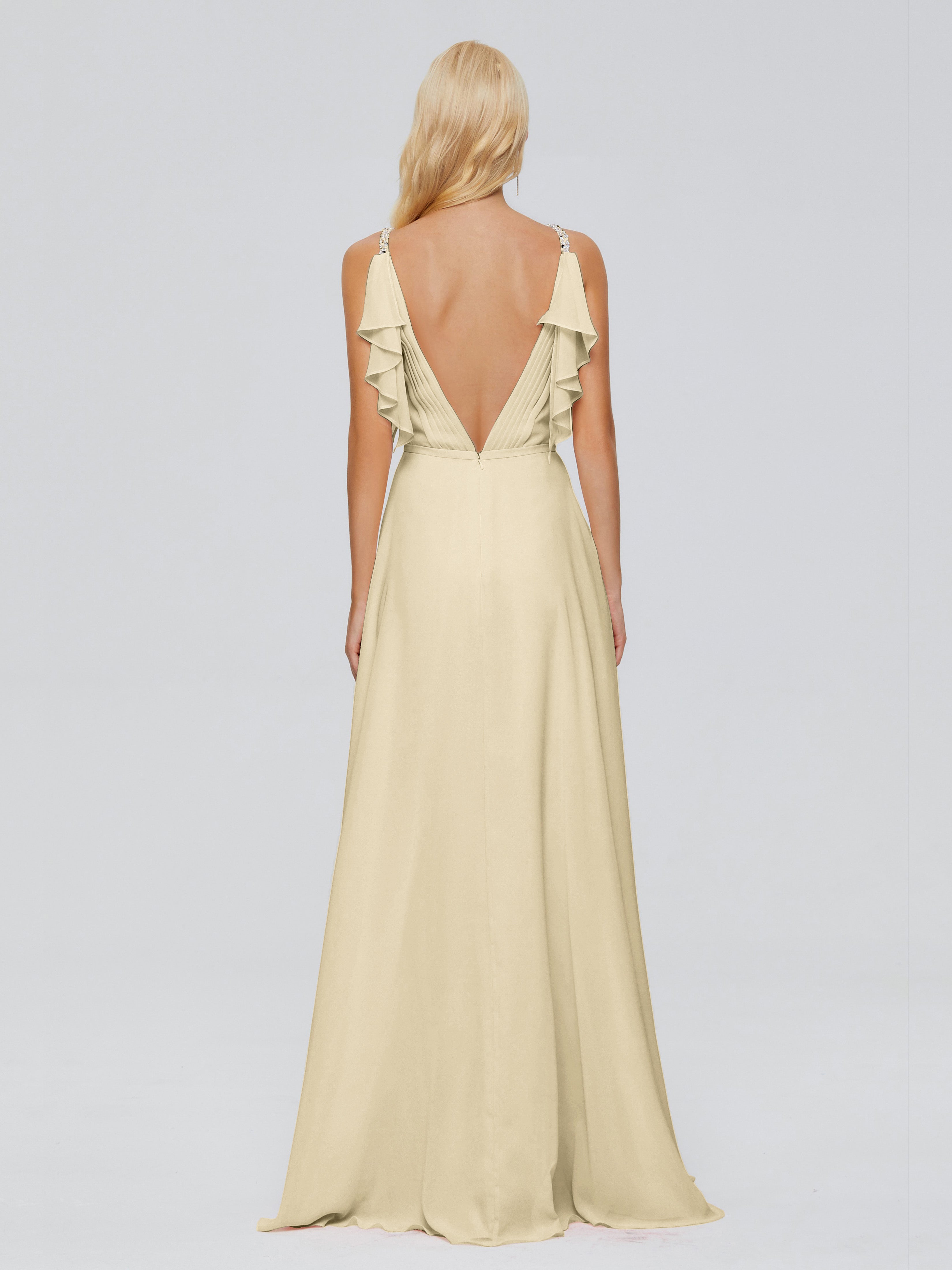Champagne Robe Demoiselle D Honneur Trapèze Dos En V Robes Demoiselle D'Honneur