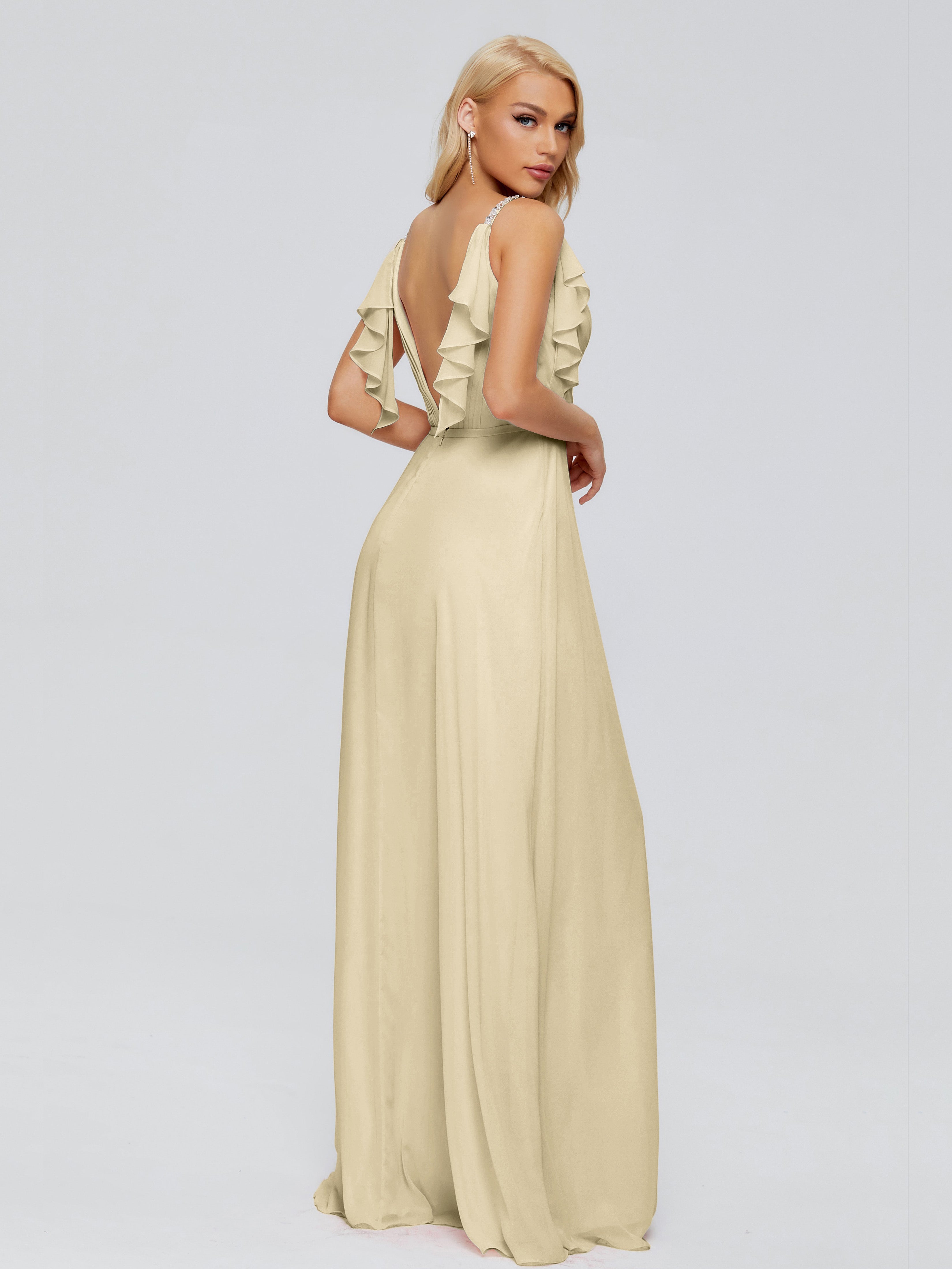 Champagne Robe Demoiselle D Honneur Trapèze Dos En V Robes Demoiselle D'Honneur