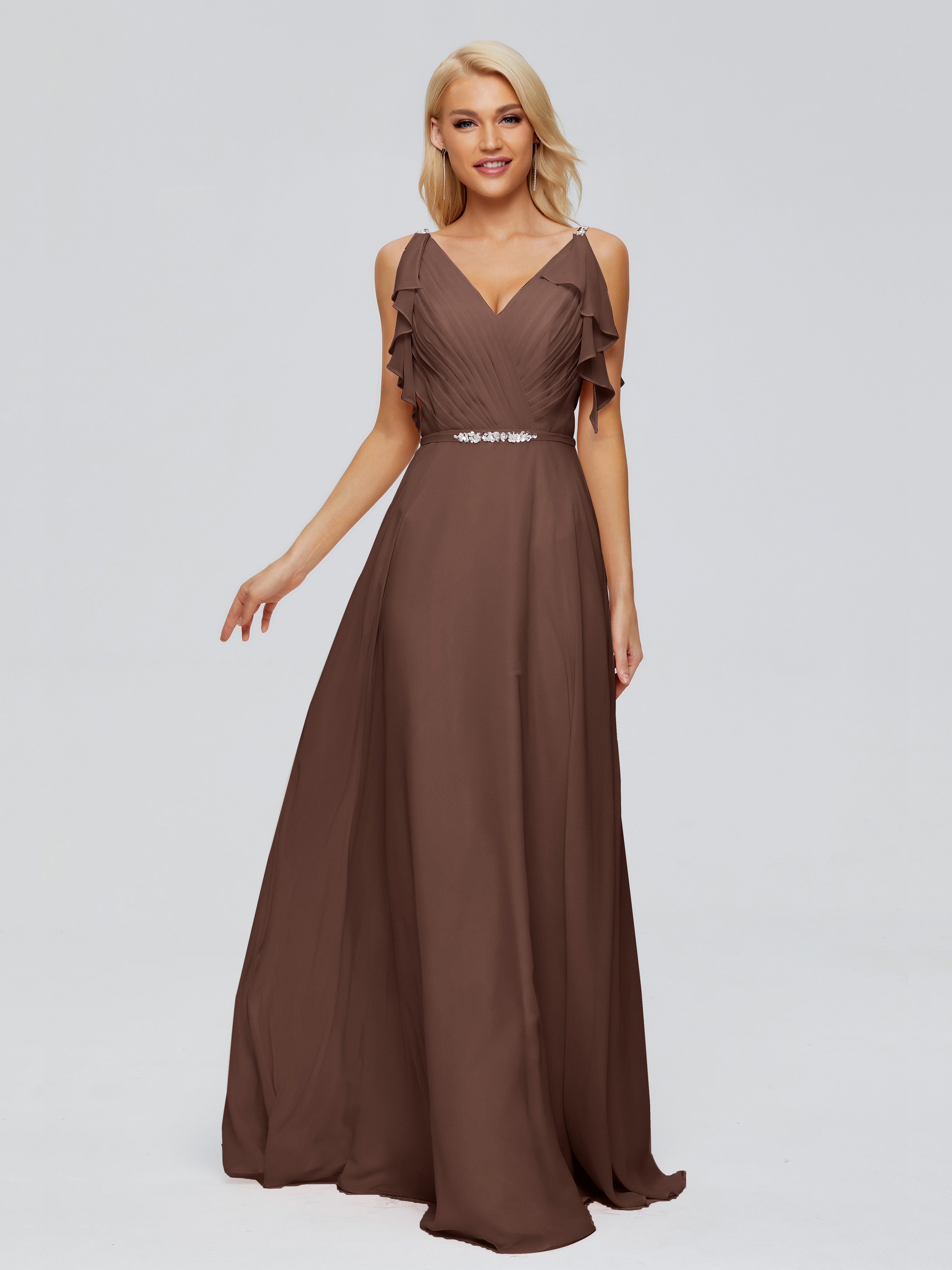 Robe Demoiselle D Honneur Marron Chocolat Trapèze Dos En V Robes Demoiselle D'Honneur