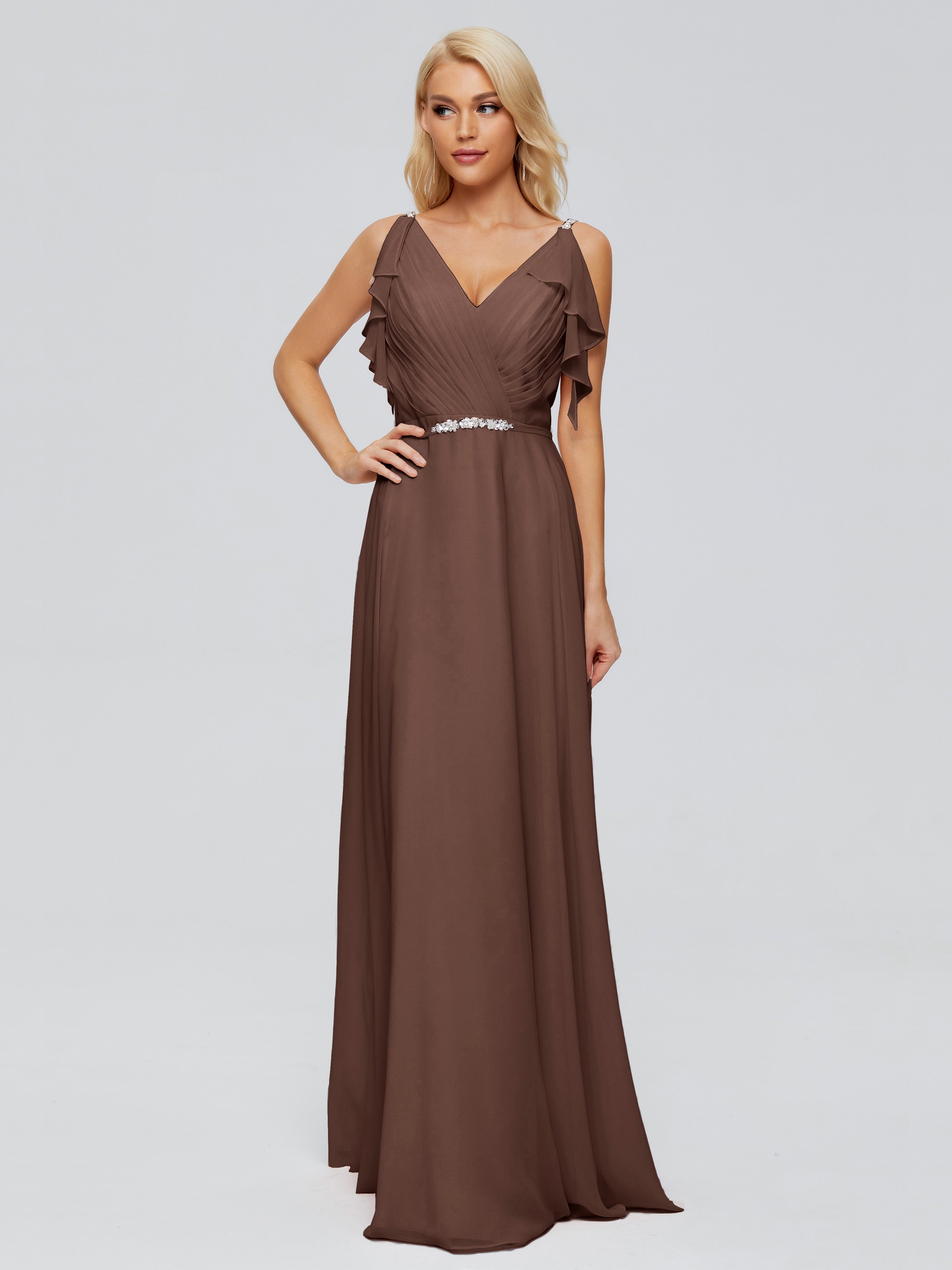 Robe Demoiselle D Honneur Marron Chocolat Trapèze Dos En V Robes Demoiselle D'Honneur
