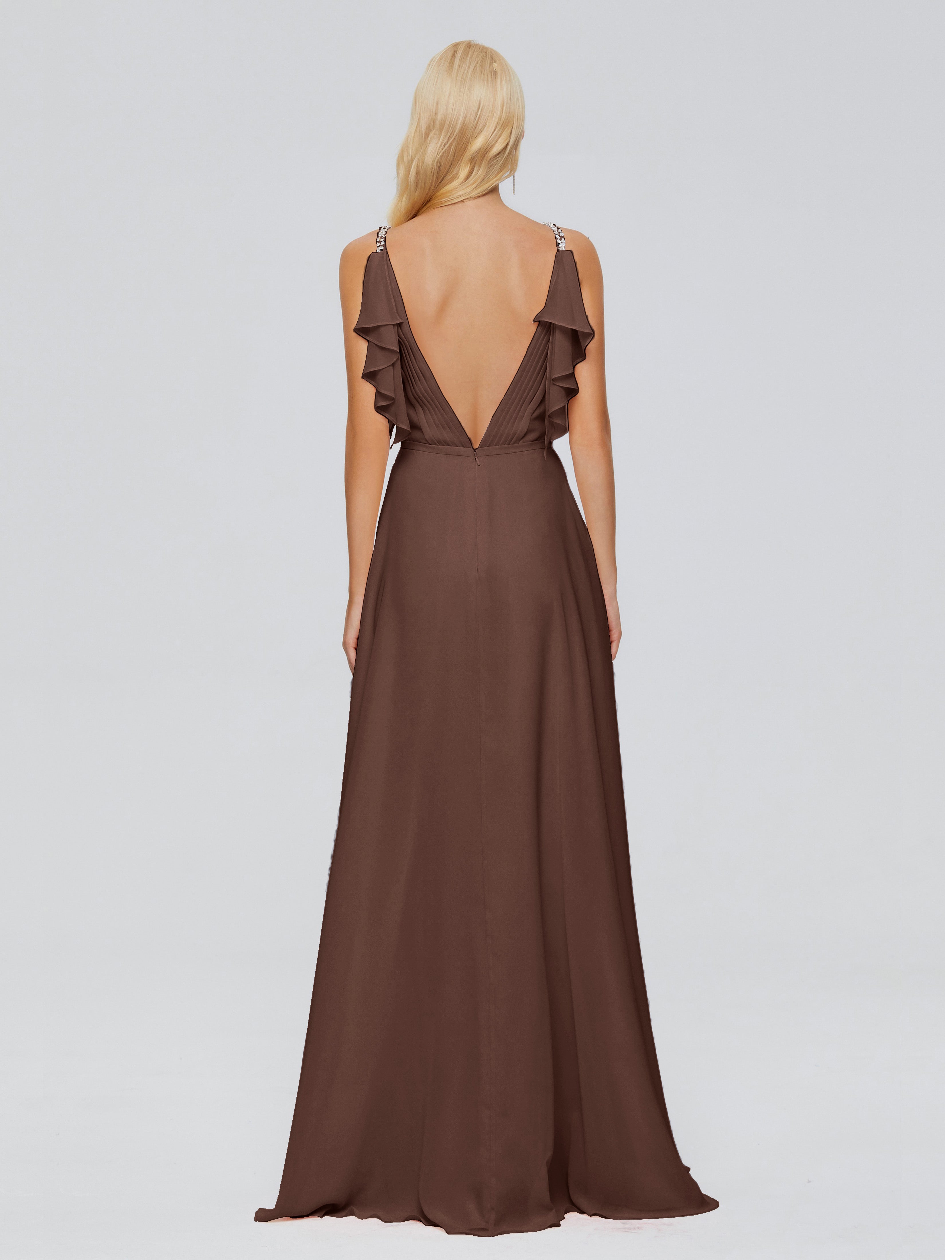 Robe Demoiselle D Honneur Marron Chocolat Trapèze Dos En V Robes Demoiselle D'Honneur