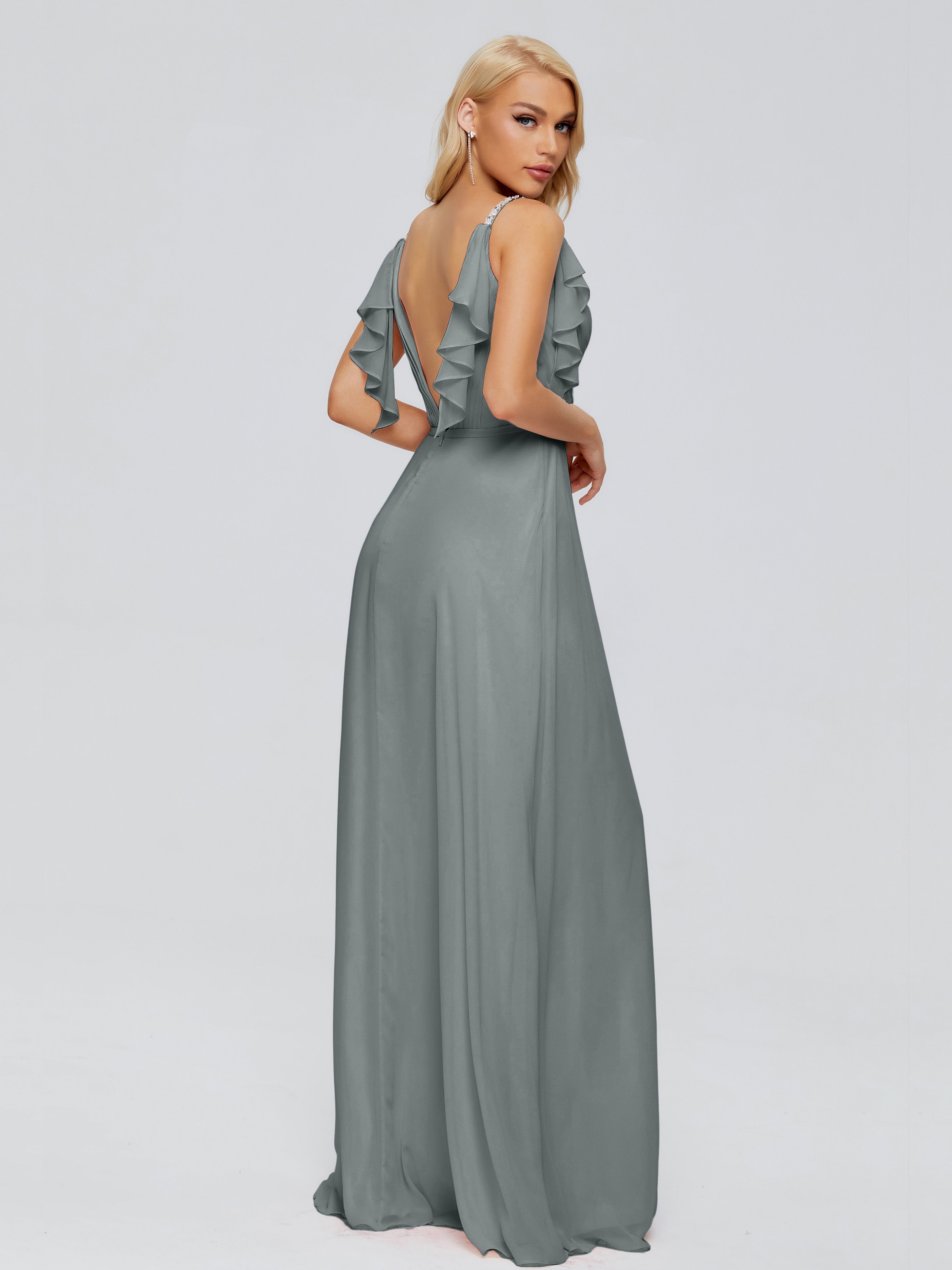 Robe De Demoiselle D Honneur Gris Trapèze Dos En V Robes Demoiselle D'Honneur
