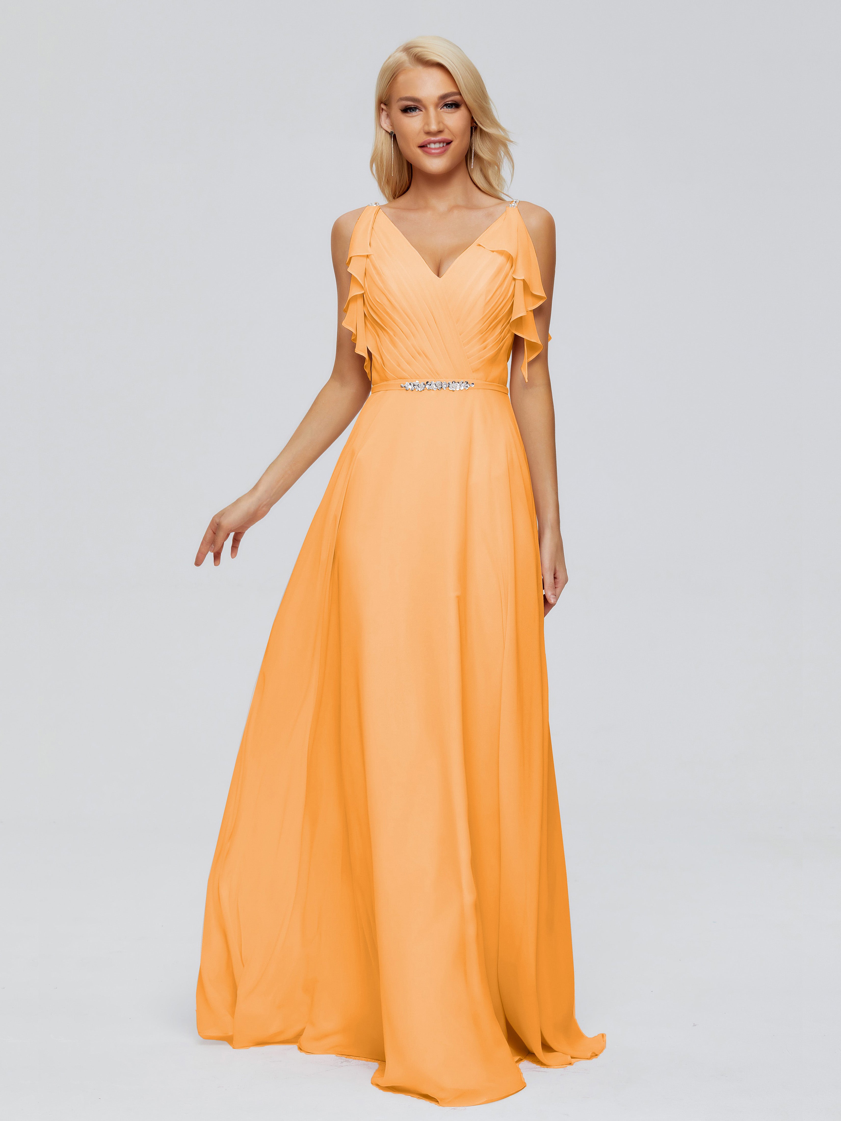Robes De Demoiselle D'Honneur Mandarine A-ligne Dos En V Robes Demoiselle D'Honneur