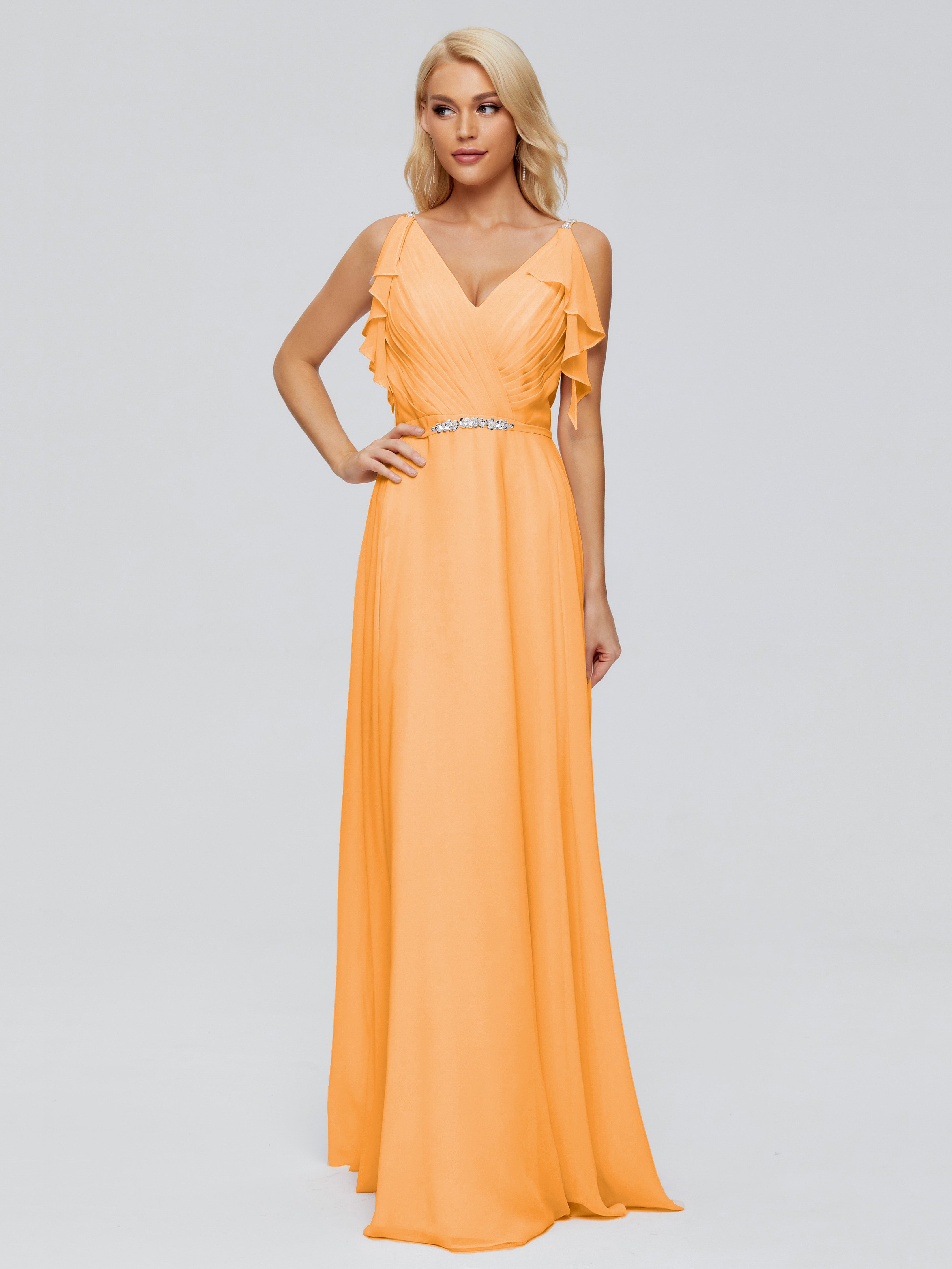 Robes De Demoiselle D'Honneur Mandarine A-ligne Dos En V Robes Demoiselle D'Honneur