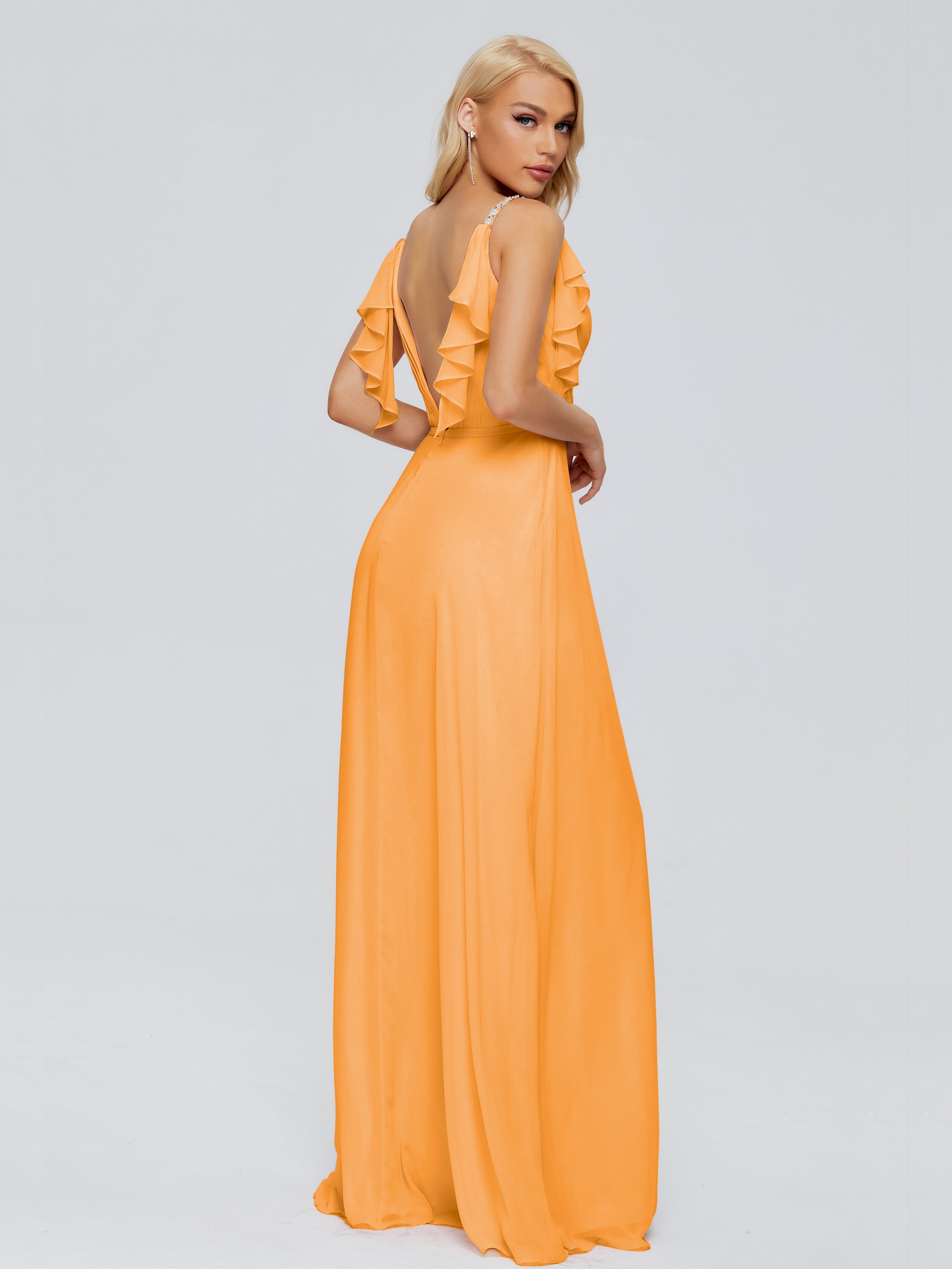 Robes De Demoiselle D'Honneur Mandarine A-ligne Dos En V Robes Demoiselle D'Honneur