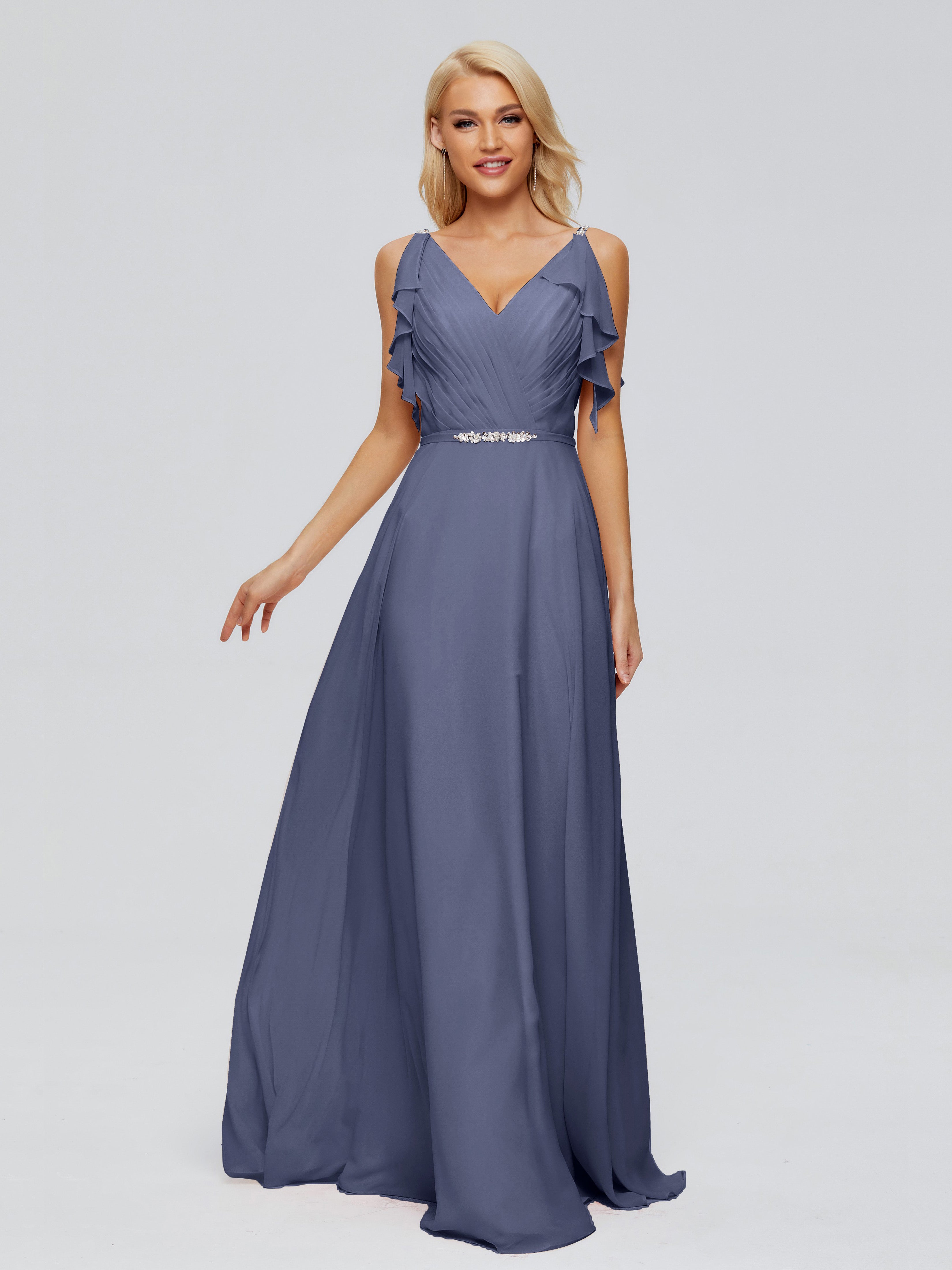 Robes De Demoiselle D'Honneur Bleu Orageux A-ligne Dos En V Robes Demoiselle D'Honneur