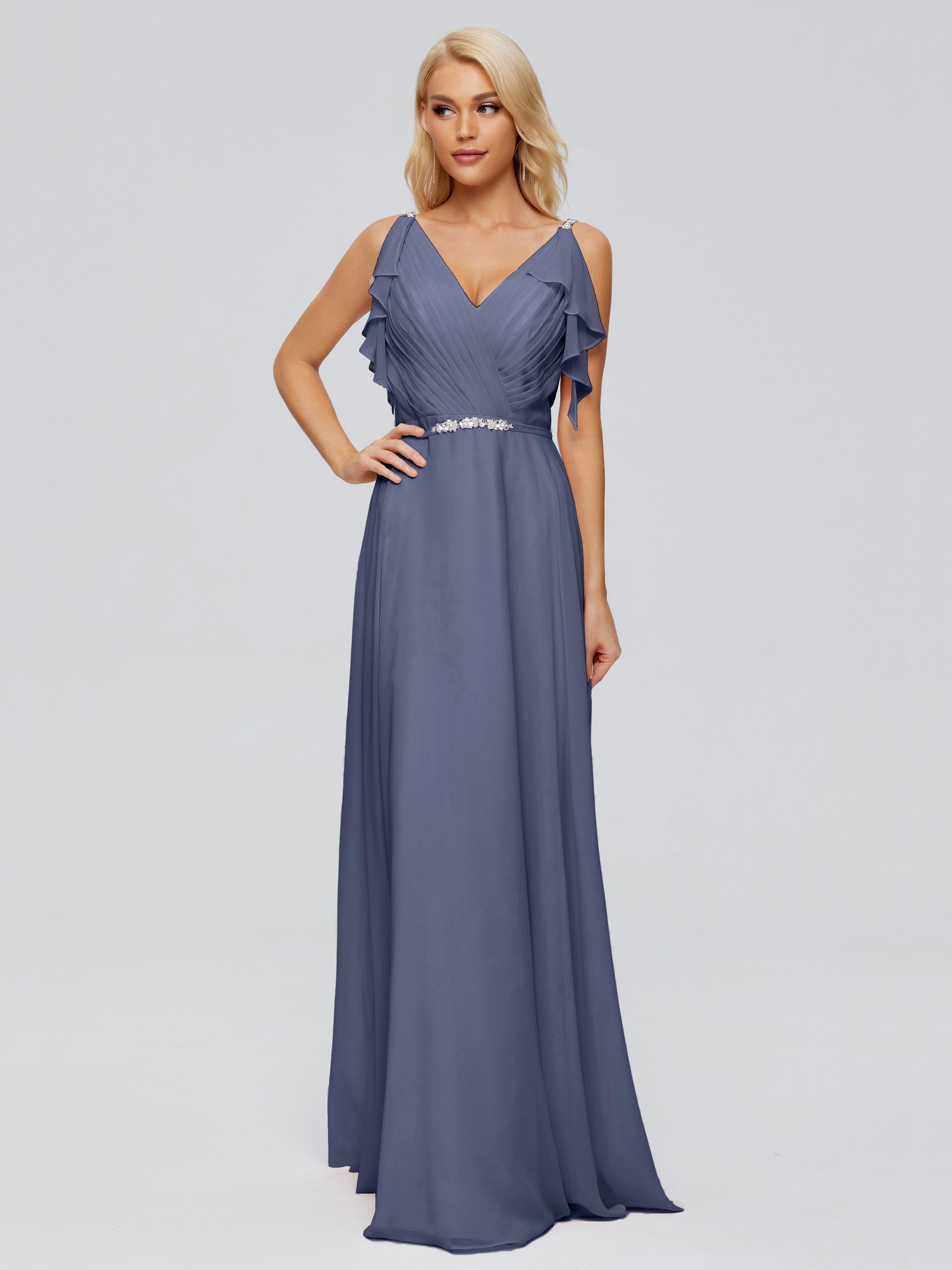 Robes De Demoiselle D'Honneur Bleu Orageux A-ligne Dos En V Robes Demoiselle D'Honneur