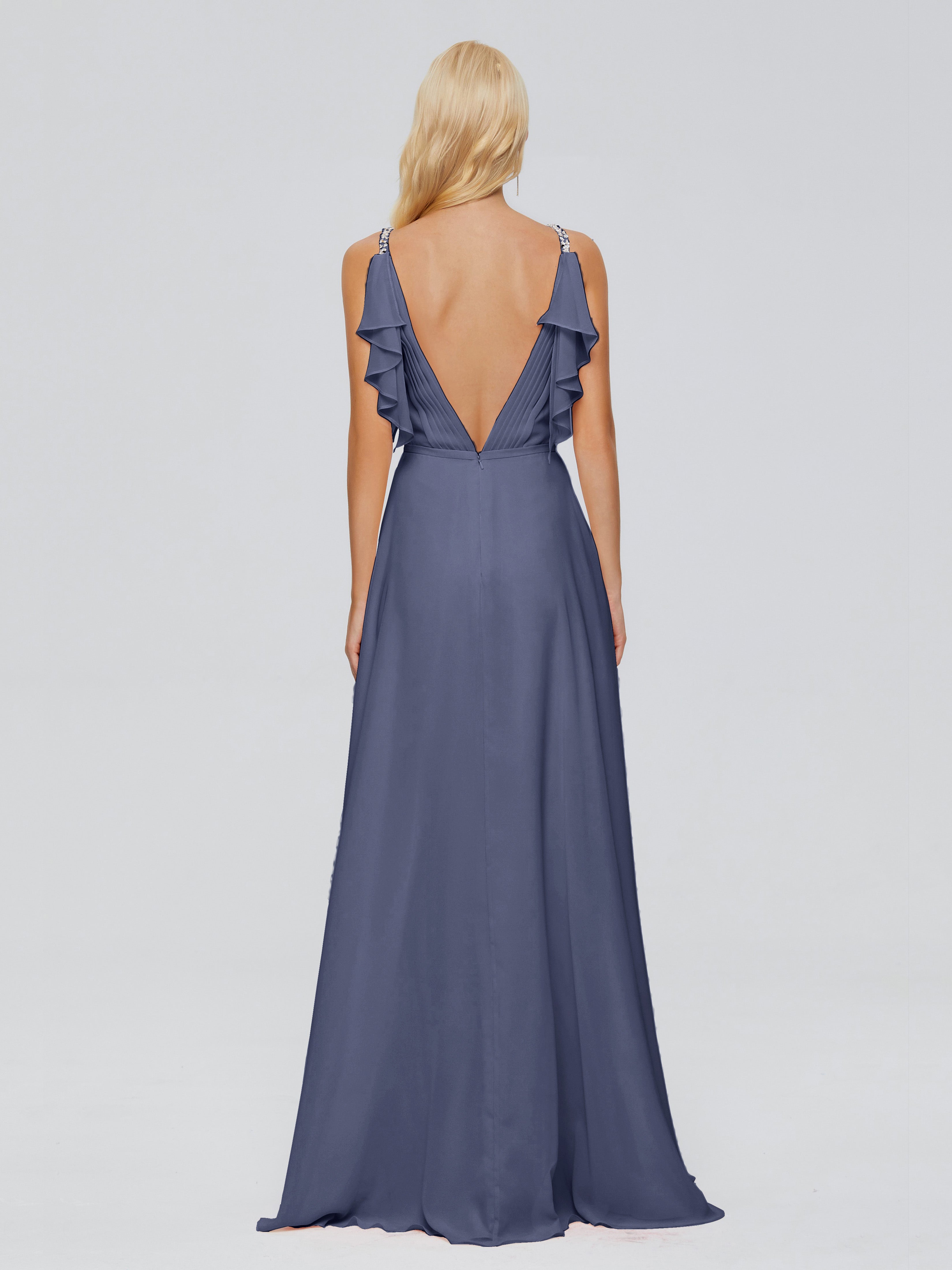 Robes De Demoiselle D'Honneur Bleu Orageux A-ligne Dos En V Robes Demoiselle D'Honneur