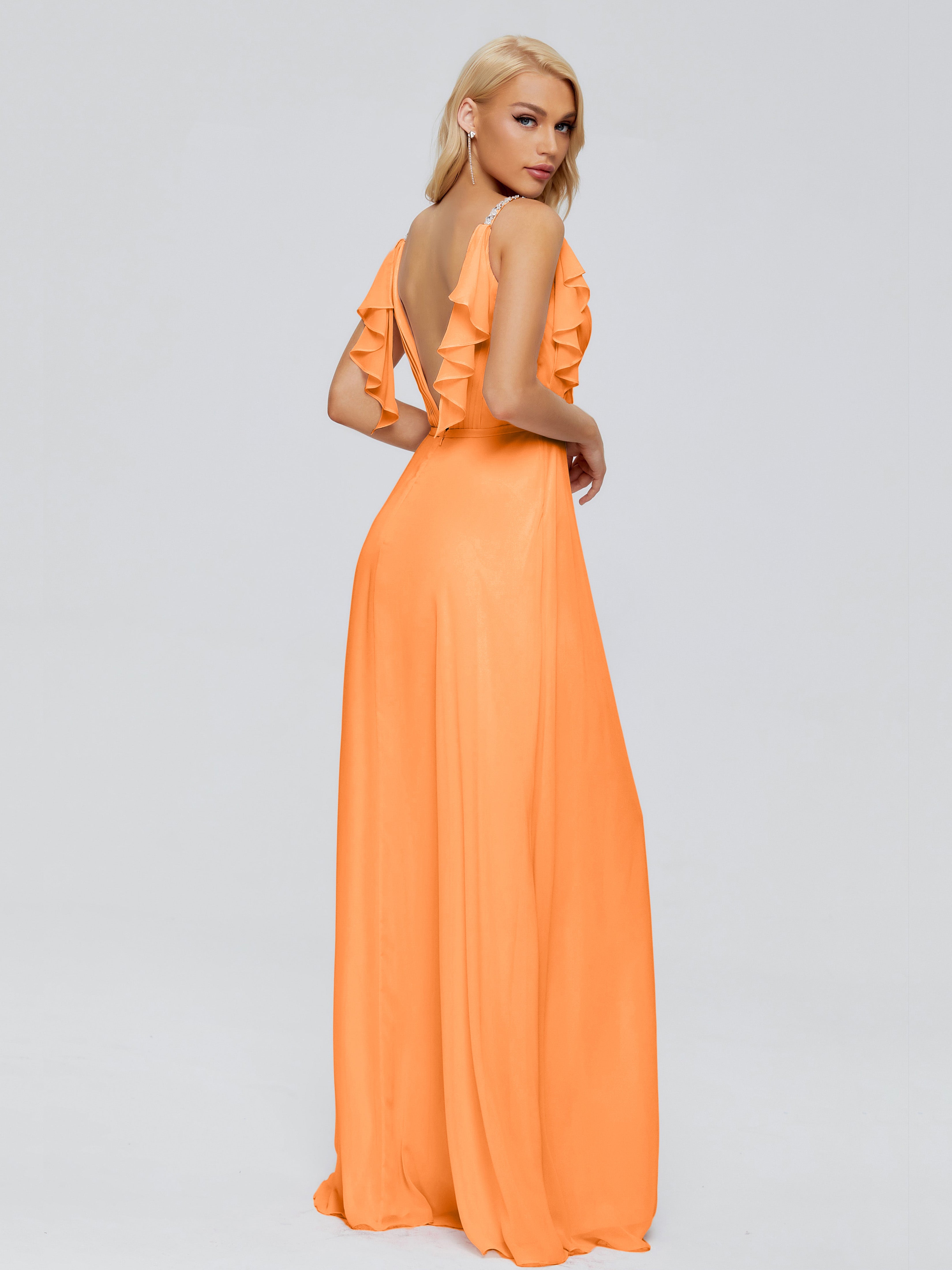 Robe Mousseline Orange Trapèze Dos En V Robes Demoiselle D'Honneur