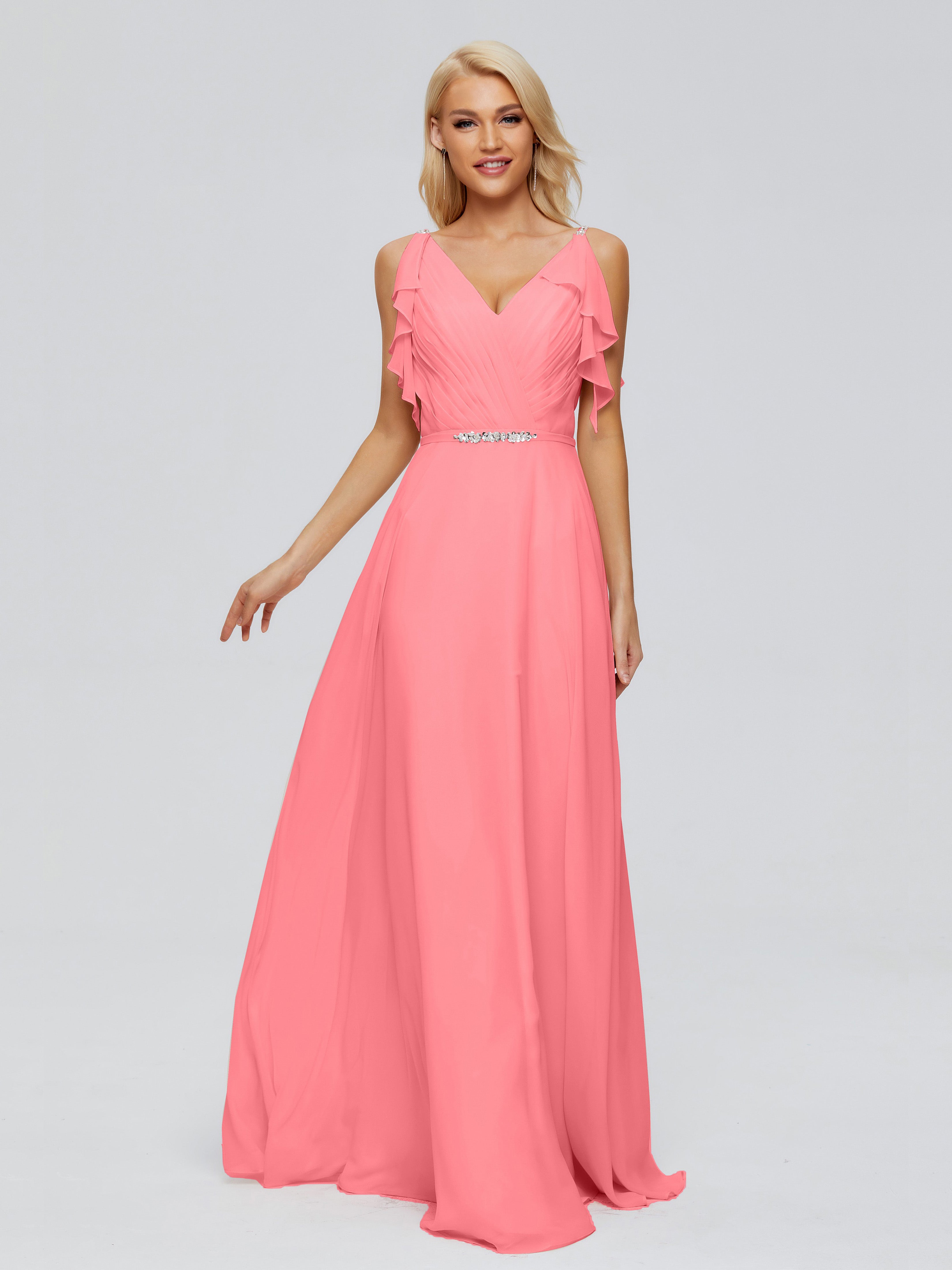 Robes De Demoiselle D'Honneur Pastèque A-ligne Dos En V Robes Demoiselle D'Honneur