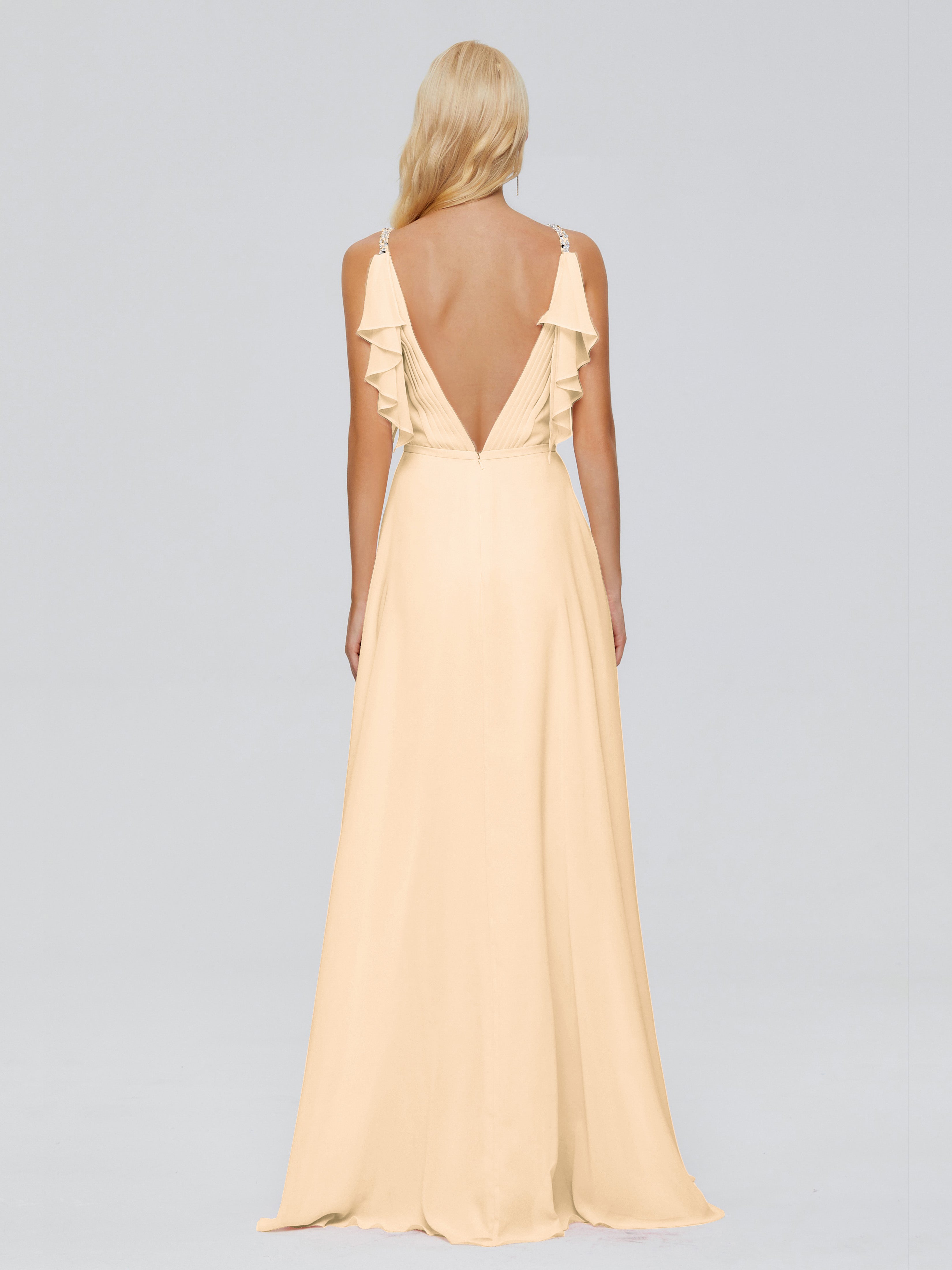 Robe Demoiselle D Honneur Rose Peche Trapèze Dos En V Robes Demoiselle D'Honneur