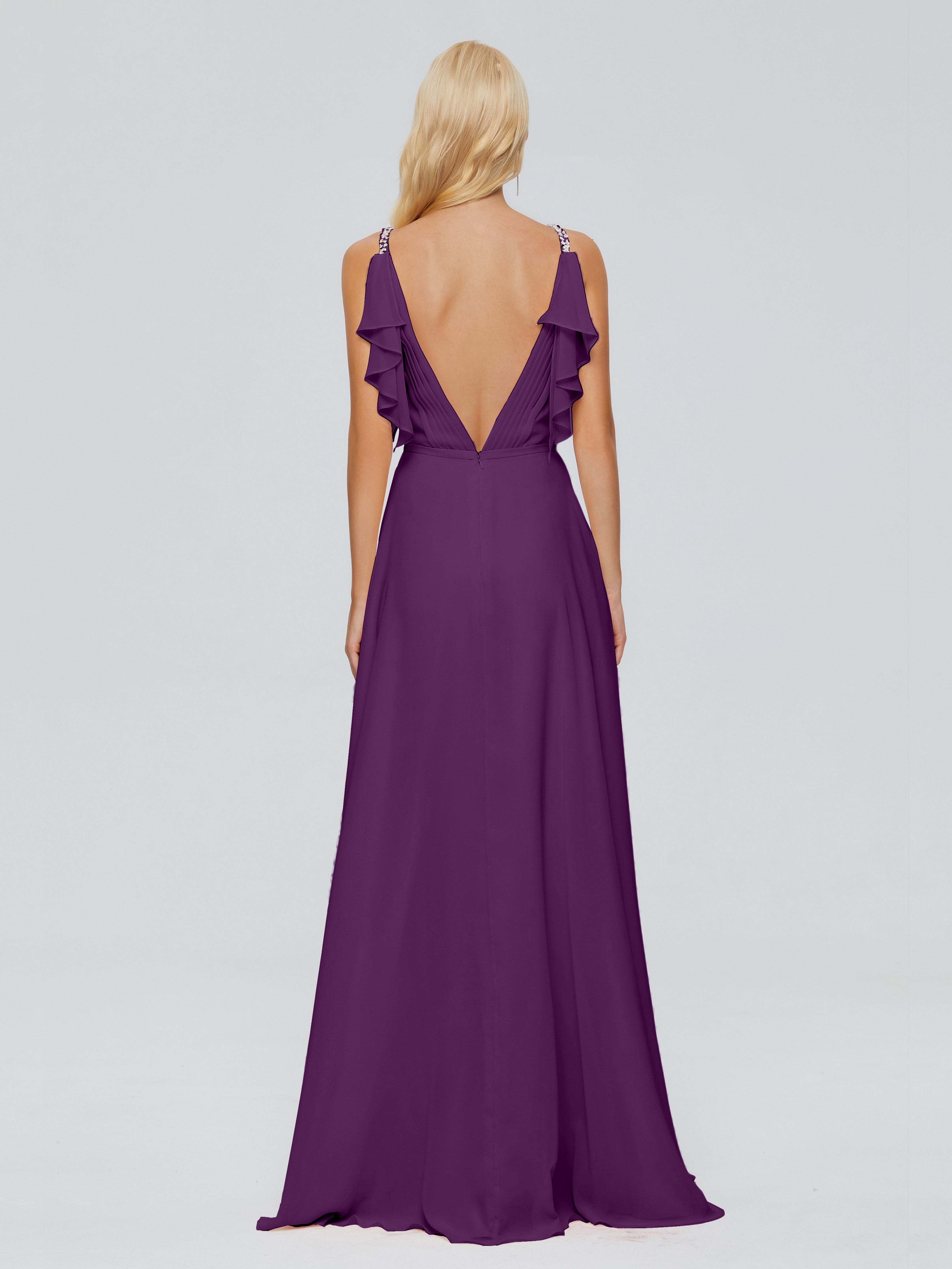 Robes De Demoiselle D'Honneur En Raisin A-ligne Dos En V Robes Demoiselle D'Honneur