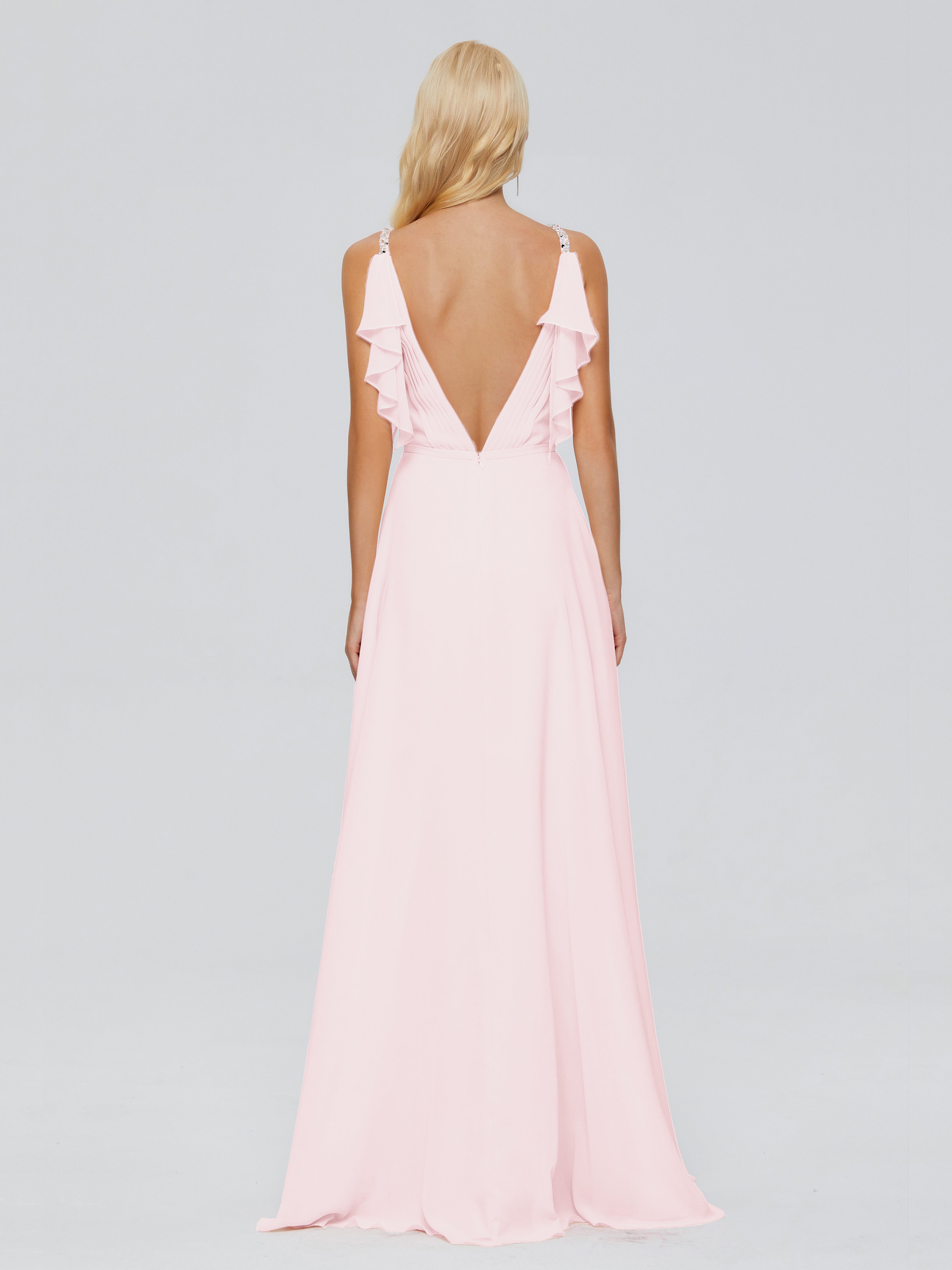 Robe Demoiselles D Honneur Rose Pale Trapèze Dos En V Robes Demoiselle D'Honneur