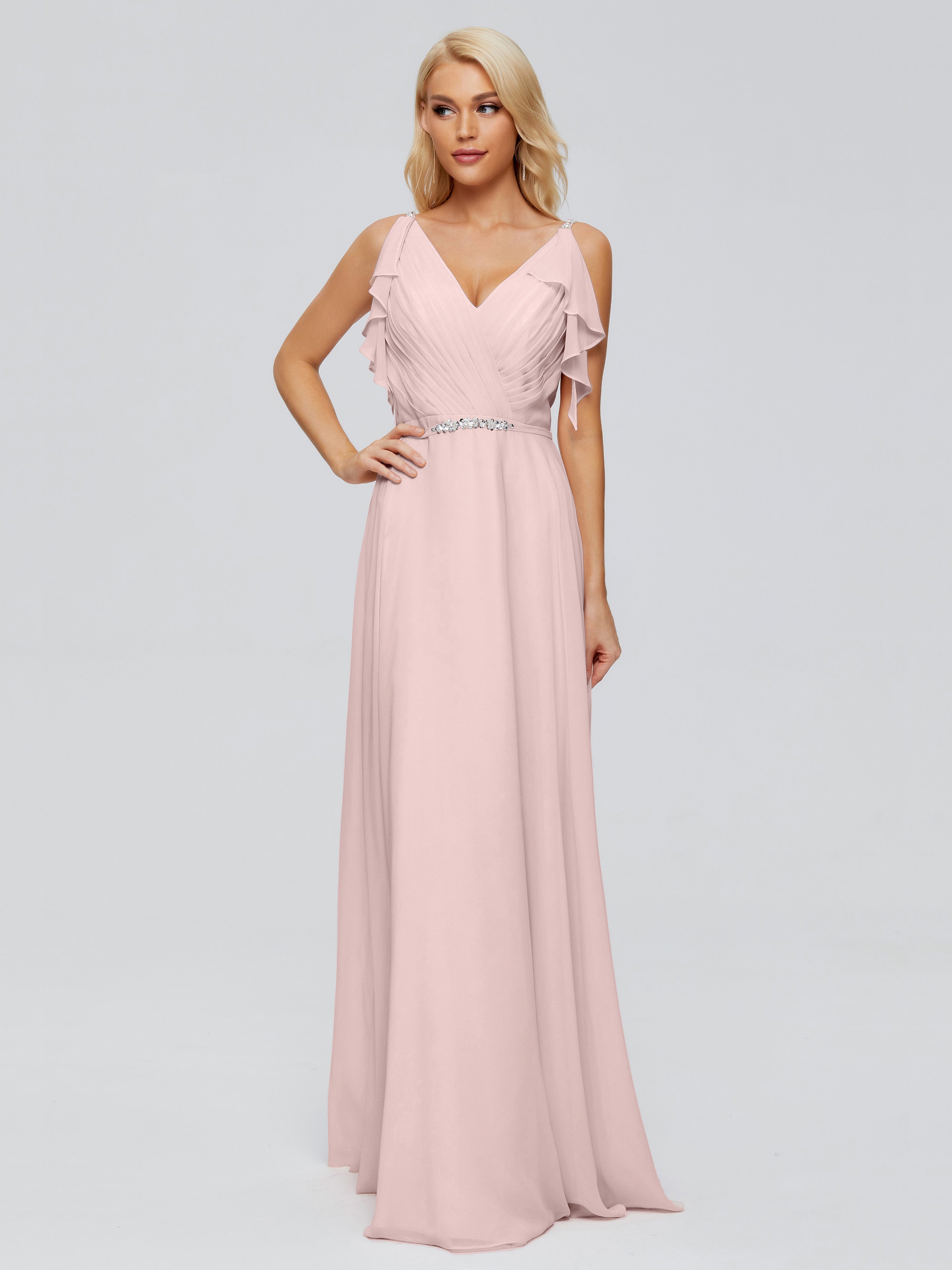 Robe Demoiselle D Honneur Rose Poudre Trapèze Dos En V Robes Demoiselle D'Honneur
