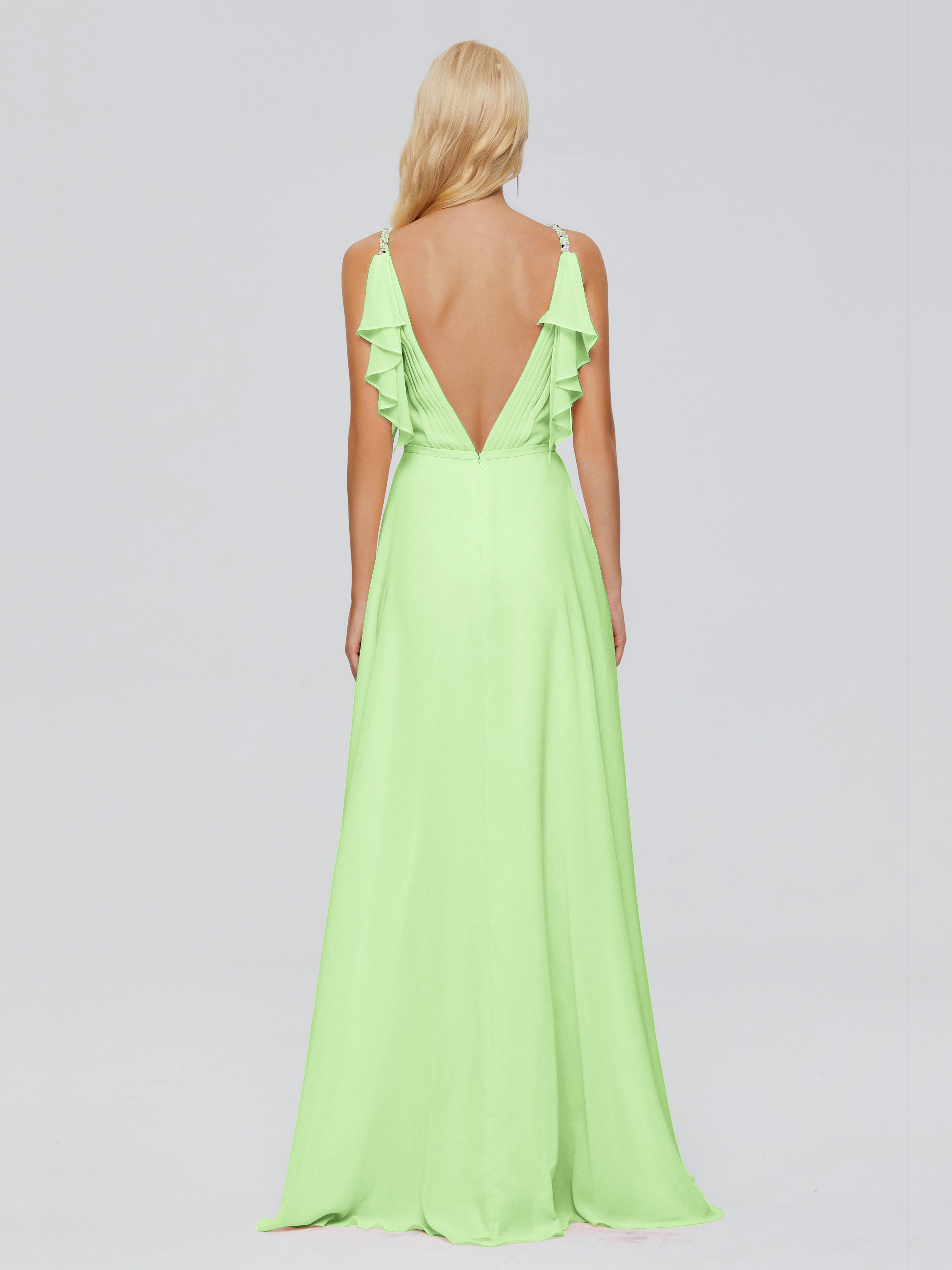 Robe Demoiselle Dhonneur Vert Sauge Trapèze Dos En V Robes Demoiselle D'Honneur