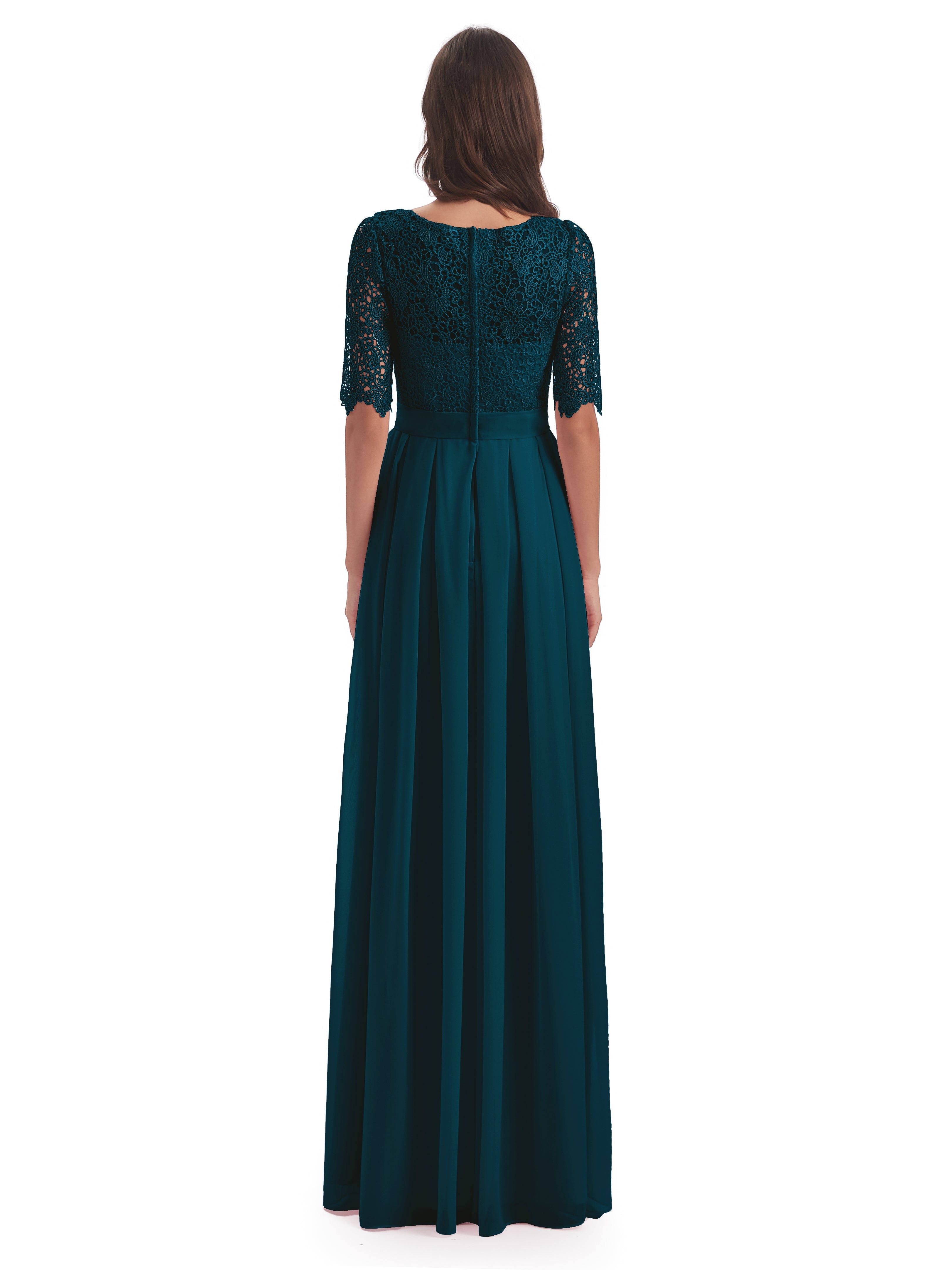 Robe De Demoiselle D'Honneur Bleu Encre Demi Manches Encolure Dégagée Robes Demoiselle D'Honneur
