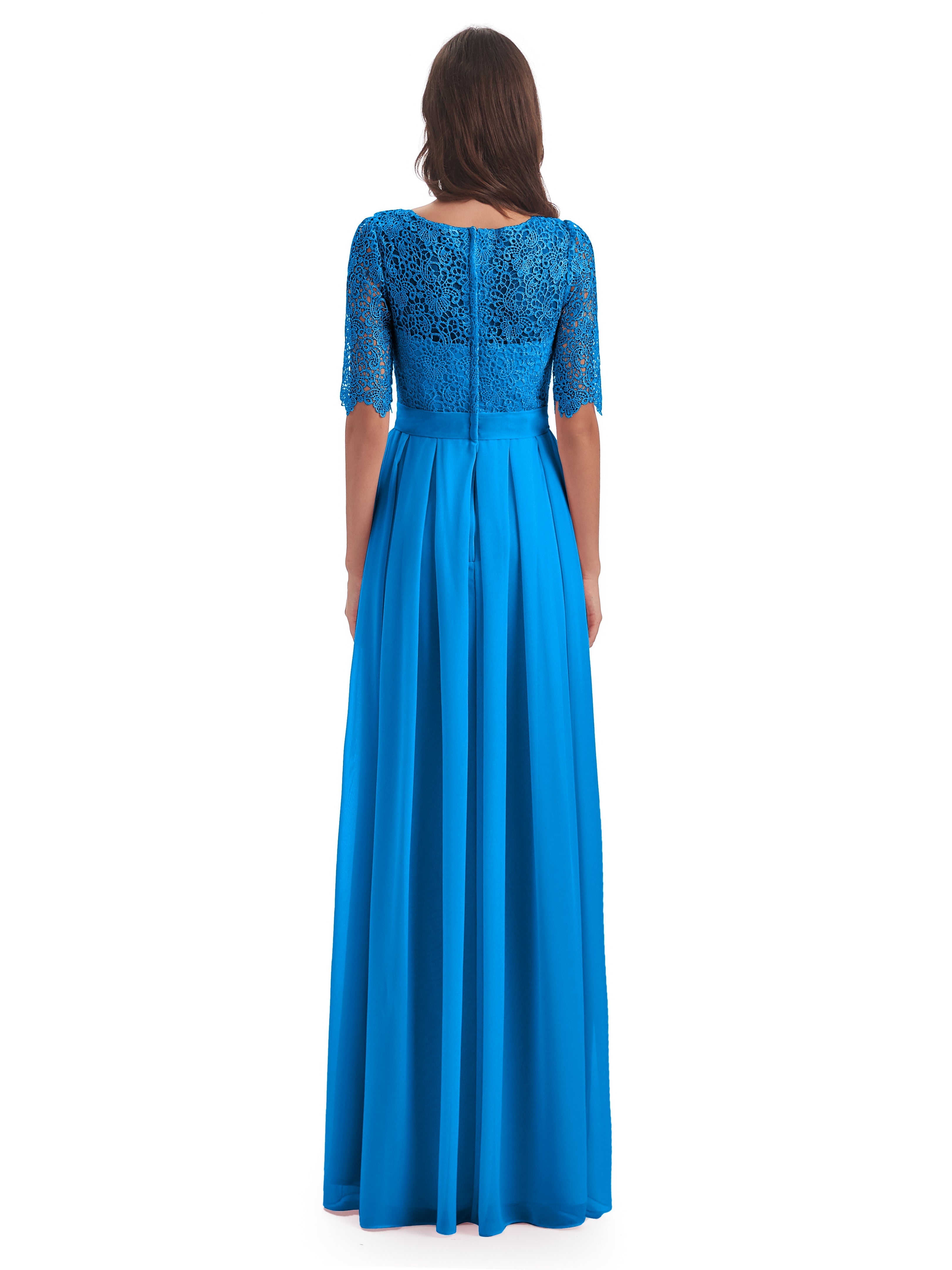 Robes De Demoiselle D'Honneur Bleu Océan Demi Manches Encolure Dégagée Robes Demoiselle D'Honneur