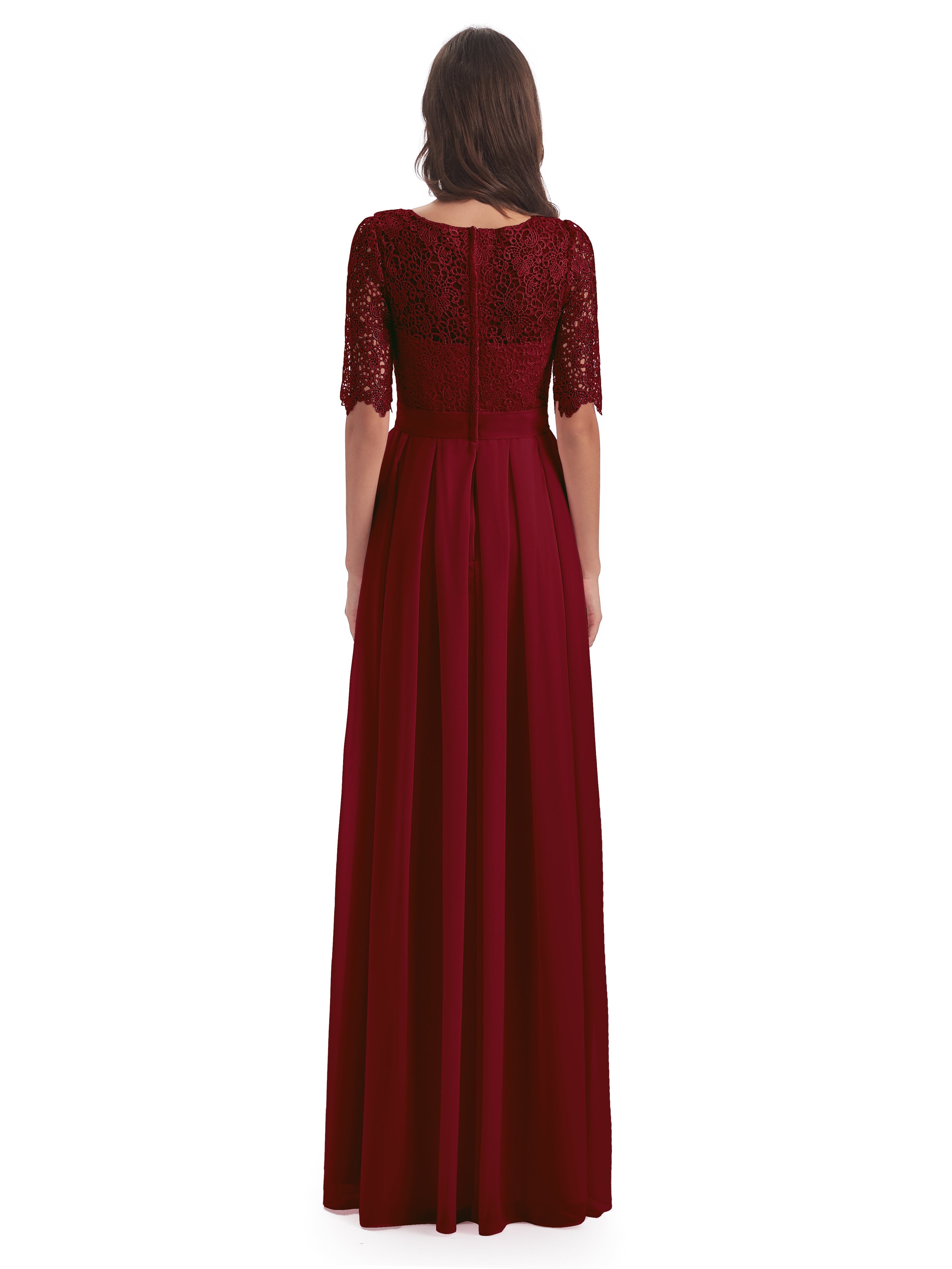 Robe Demoiselle D Honneur Rouge Bordeaux Demi Manches Encolure Dégagée Robes Demoiselle D'Honneur