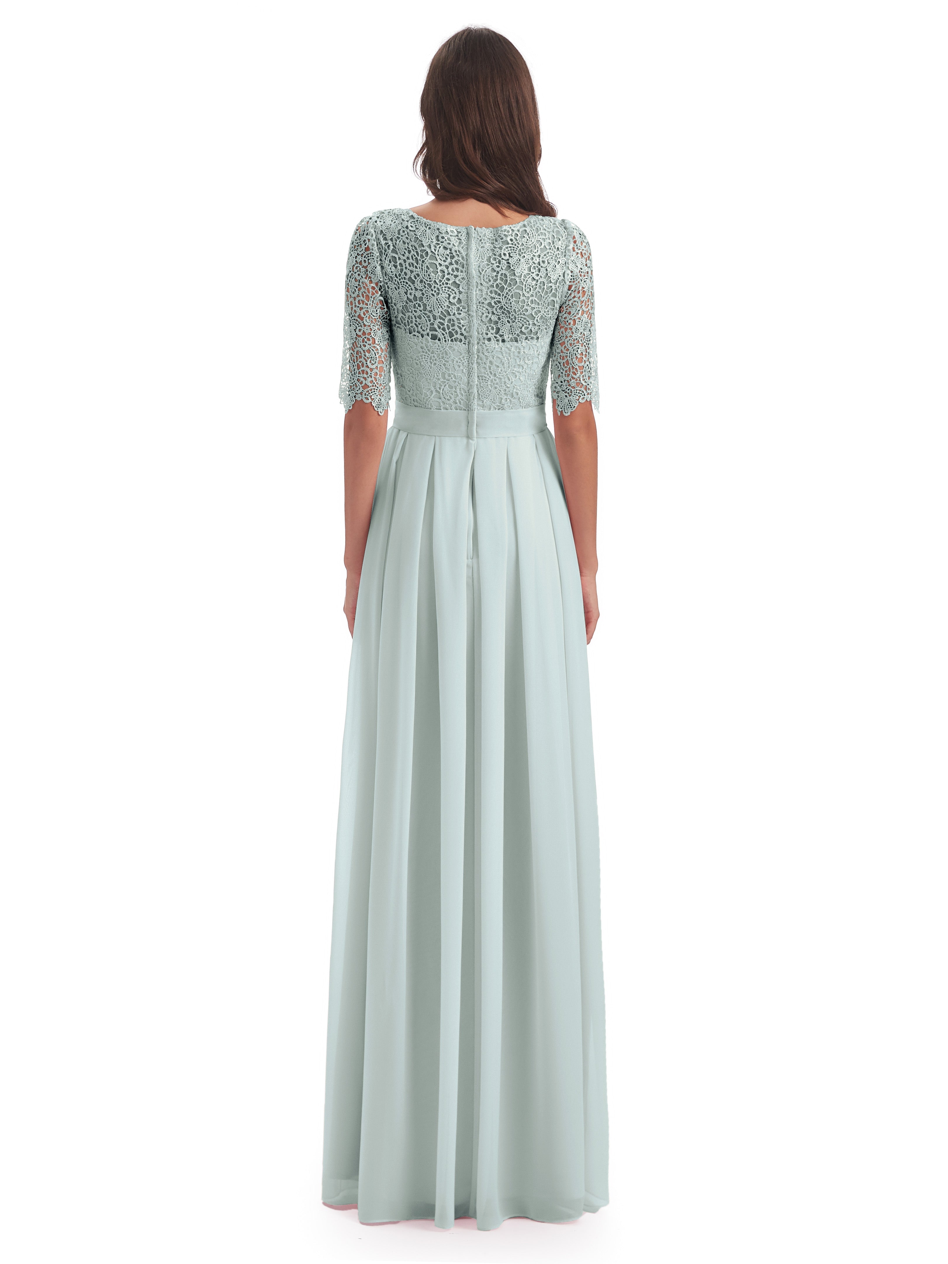 Robe Demoiselle D Honneur Celadon Demi Manches Encolure Dégagée Robes Demoiselle D'Honneur