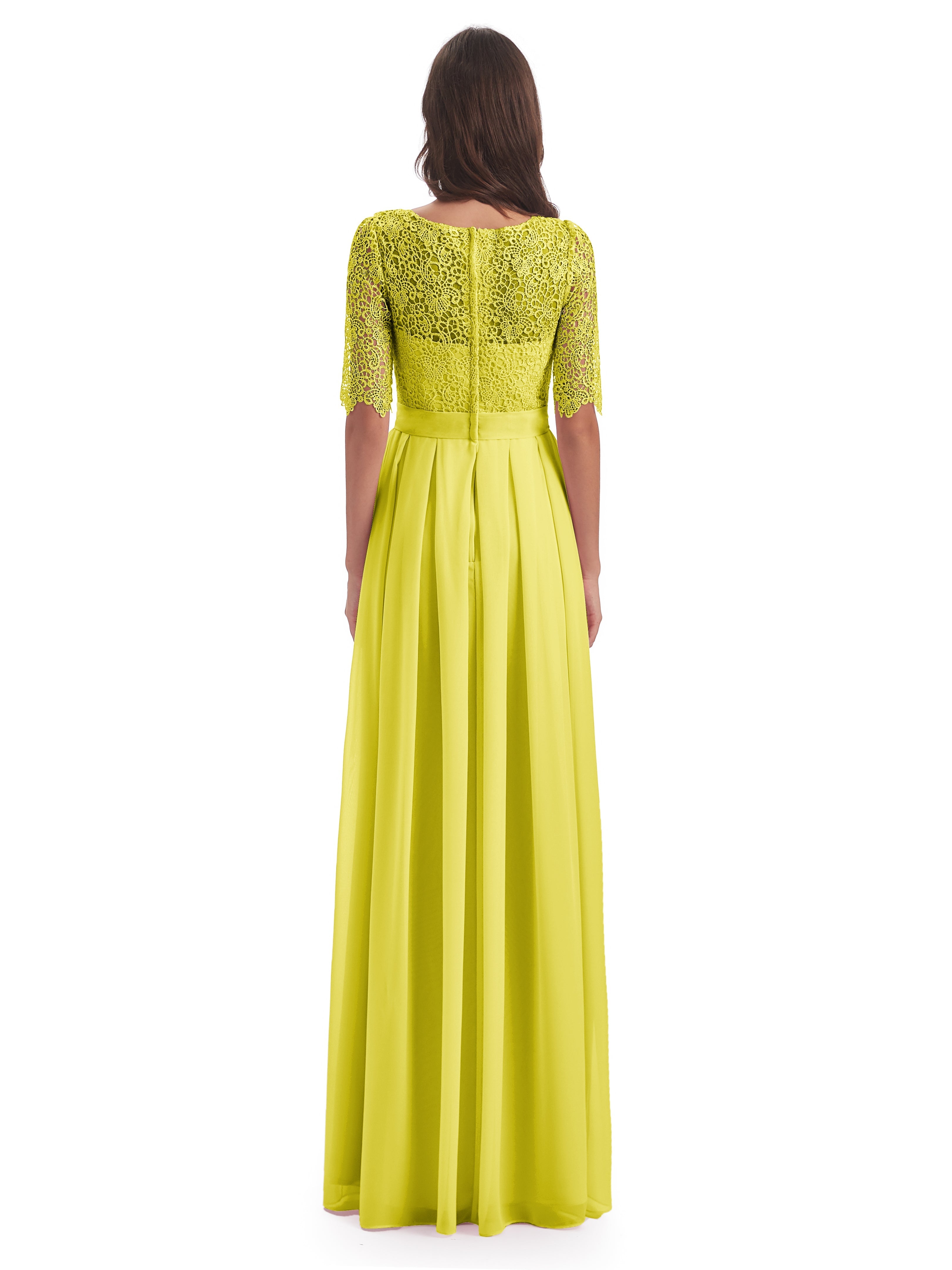 Robes De Demoiselle D'Honneur Citron Demi Manches Encolure Dégagée Robes Demoiselle D'Honneur