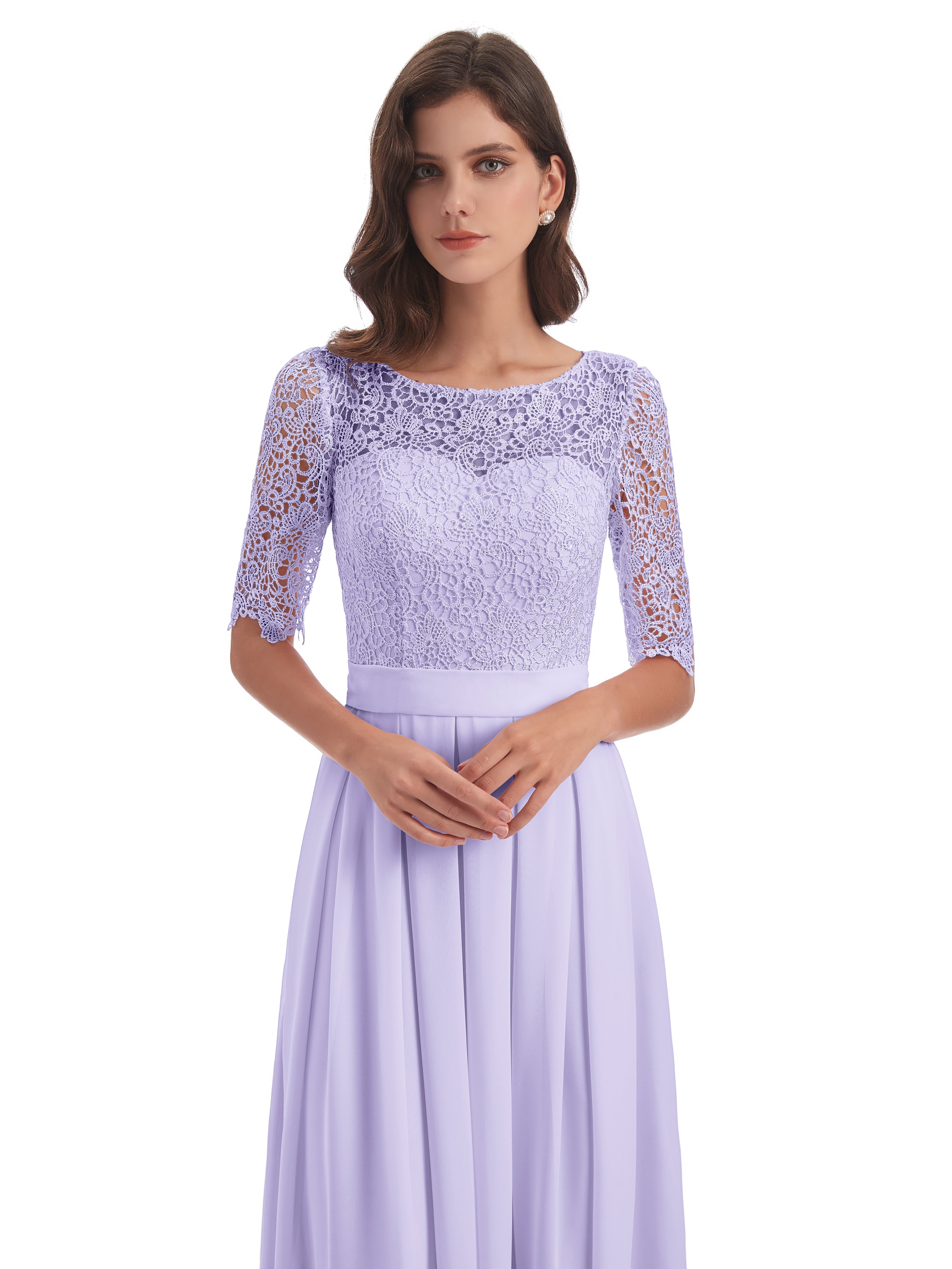 Demoiselle D Honneur Lilas Demi Manches Encolure Dégagée Robes Demoiselle D'Honneur