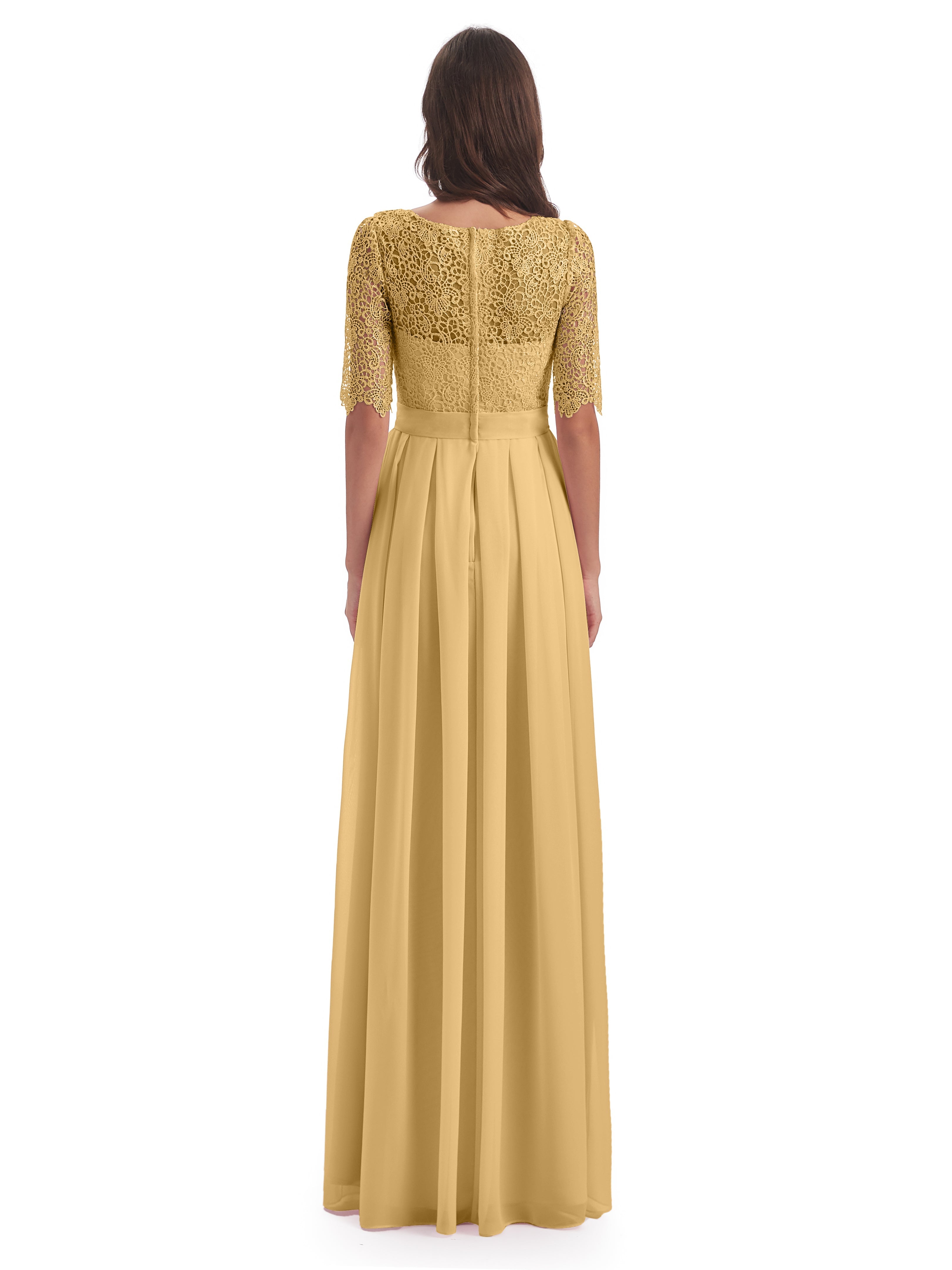 Robe Demoiselle D Honneur Doré Demi Manches Encolure Dégagée Robes Demoiselle D'Honneur