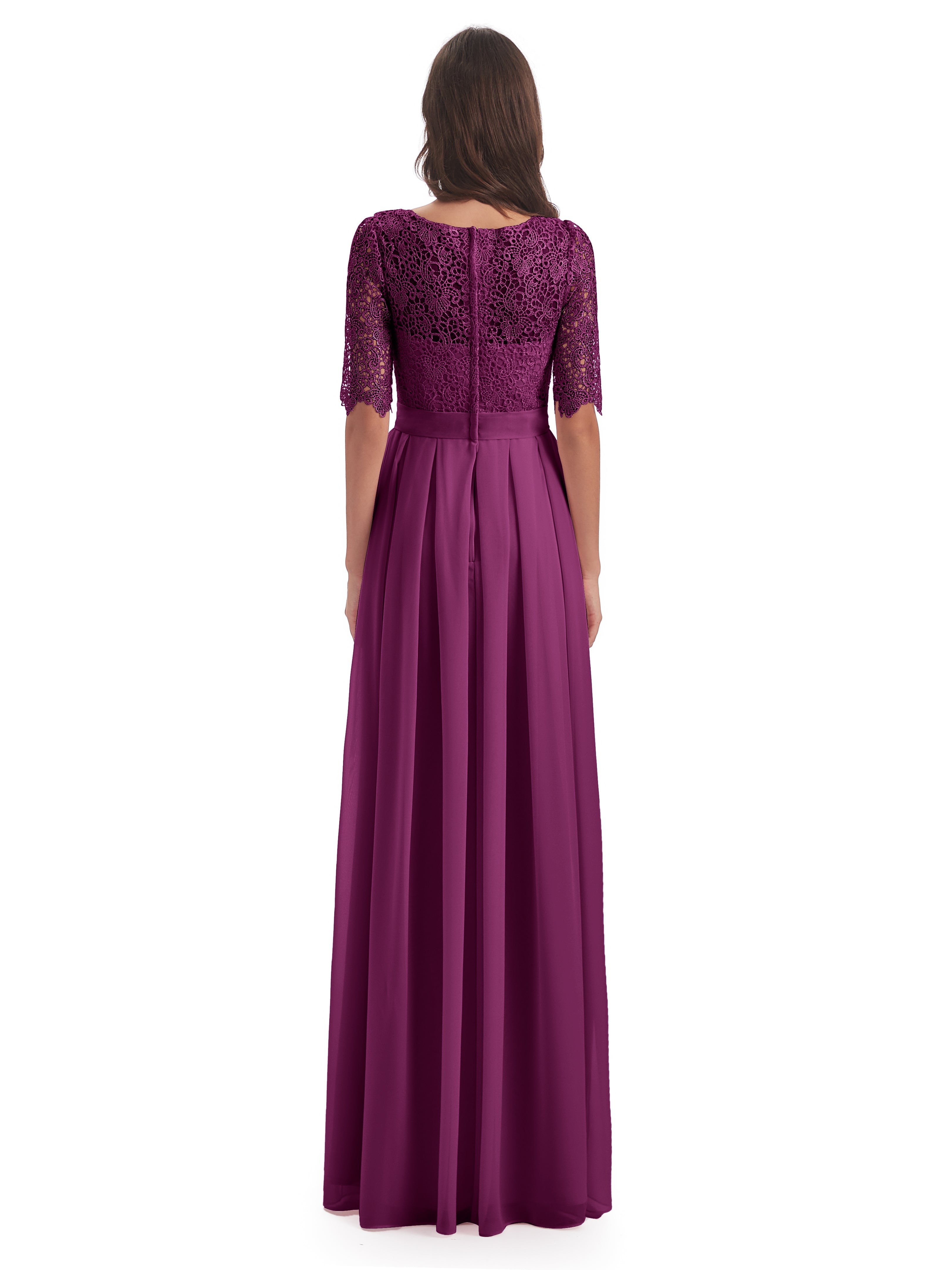 Robes De Demoiselle D'Honneur Orchidée Demi Manches Encolure Dégagée Robes Demoiselle D'Honneur