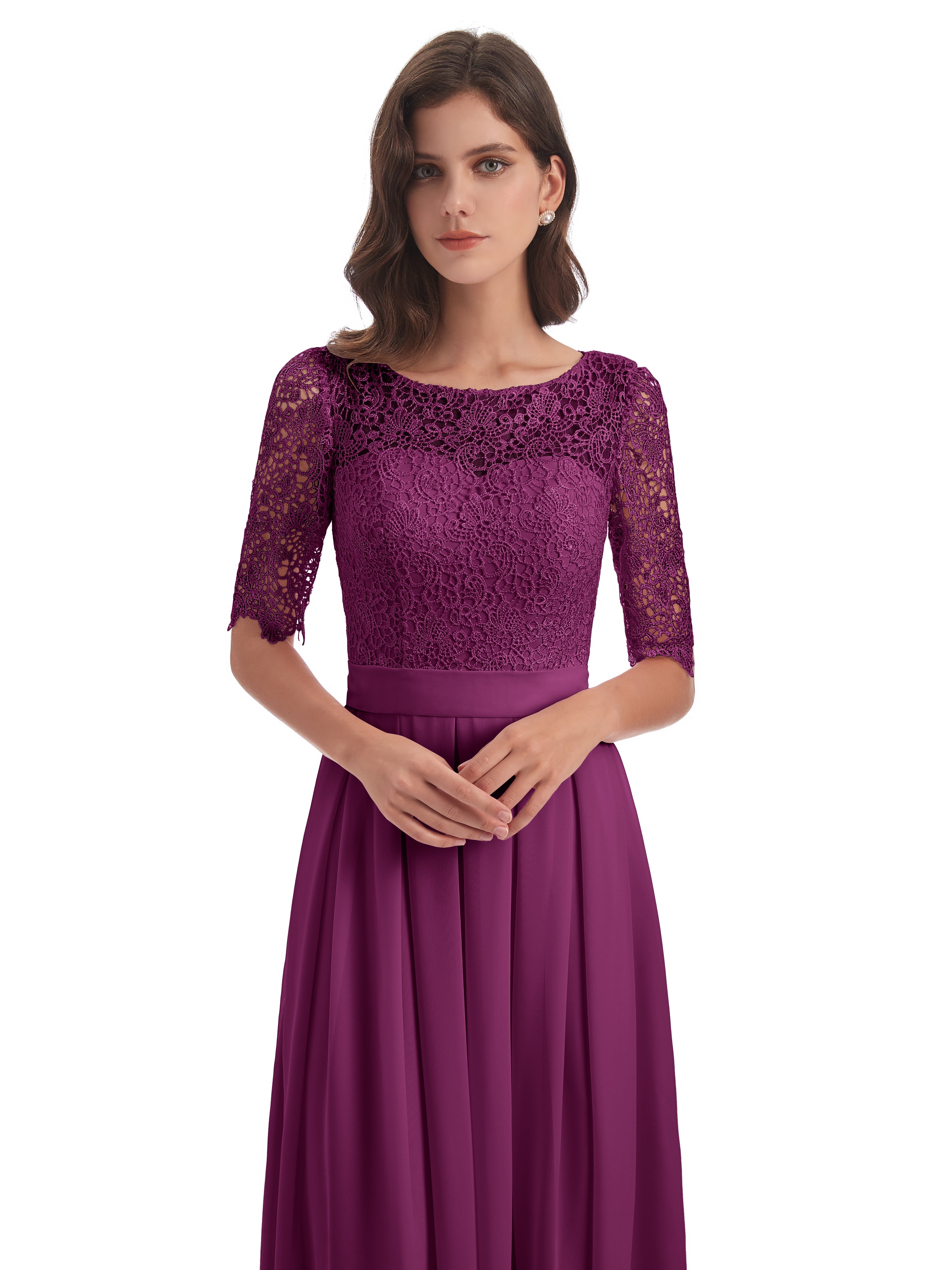 Robes De Demoiselle D'Honneur Orchidée Demi Manches Encolure Dégagée Robes Demoiselle D'Honneur