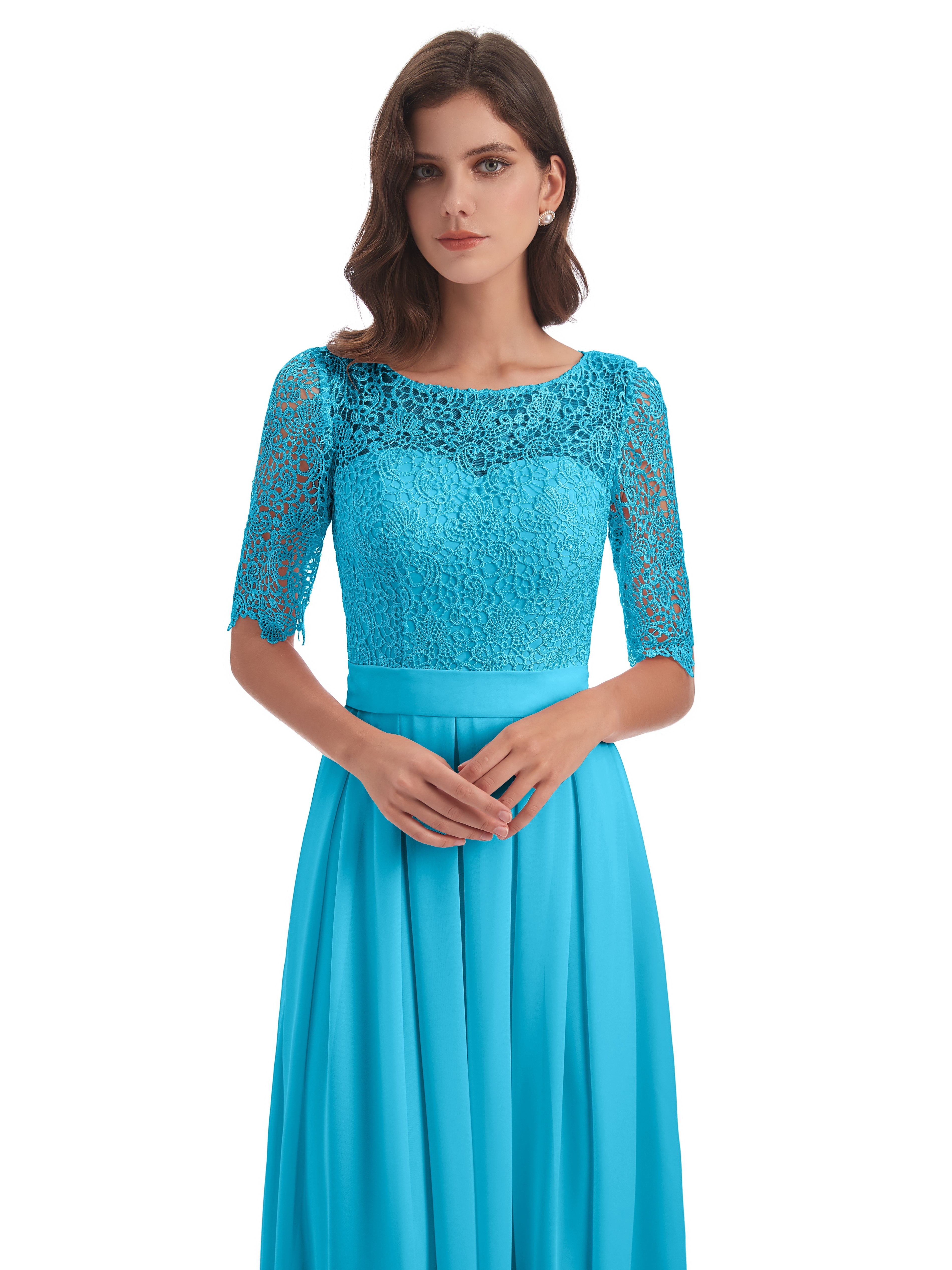 Robe De Demoiselle D'Honneur En Piscine Demi Manches Encolure Dégagée Robes Demoiselle D'Honneur
