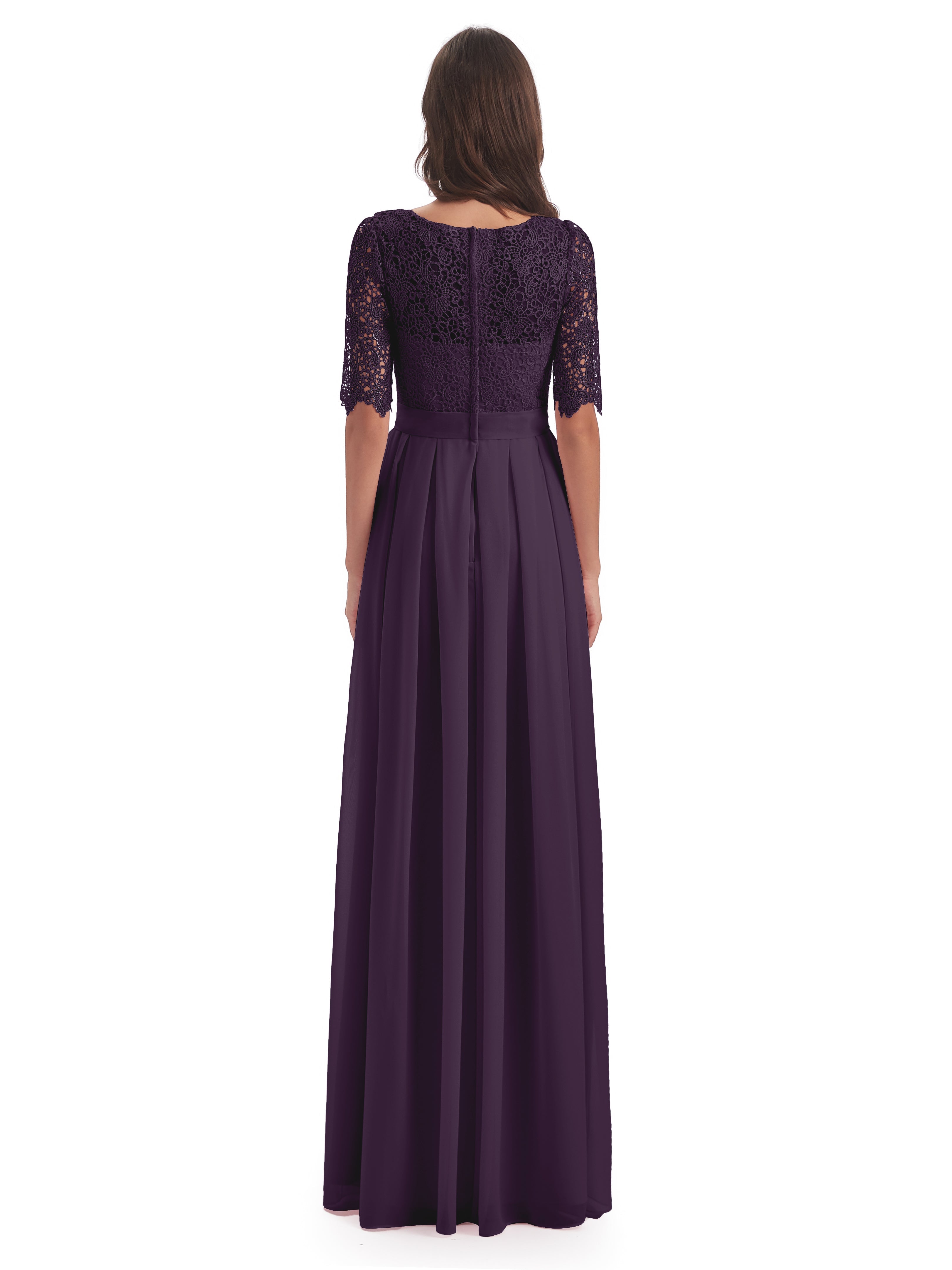 Robe De Demoiselle D'Honneur En Plum Demi Manches Encolure Dégagée Robes Demoiselle D'Honneur