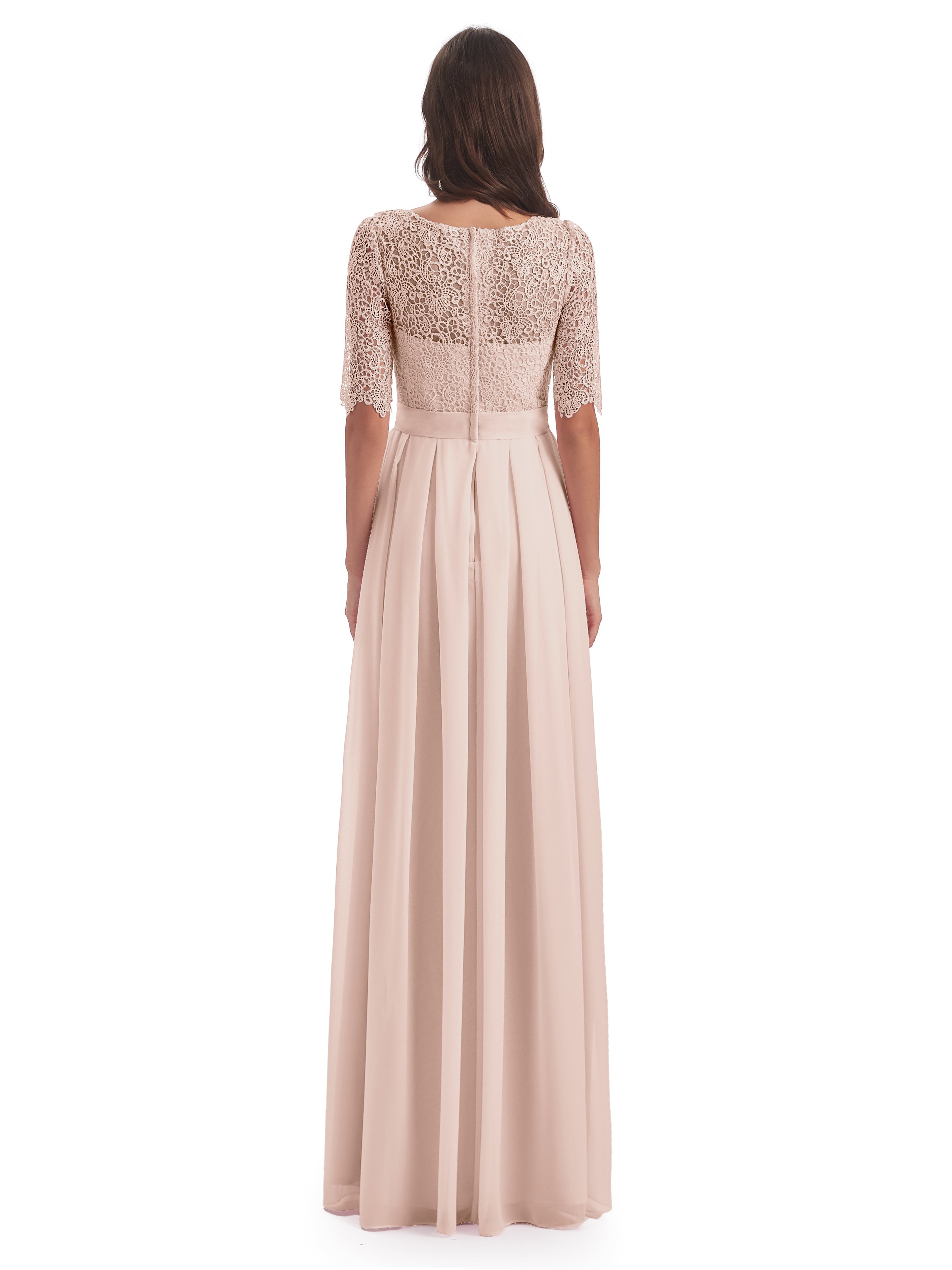 Robe De Demoiselle D'Honneur En Perles Demi Manches Encolure Dégagée Robes Demoiselle D'Honneur