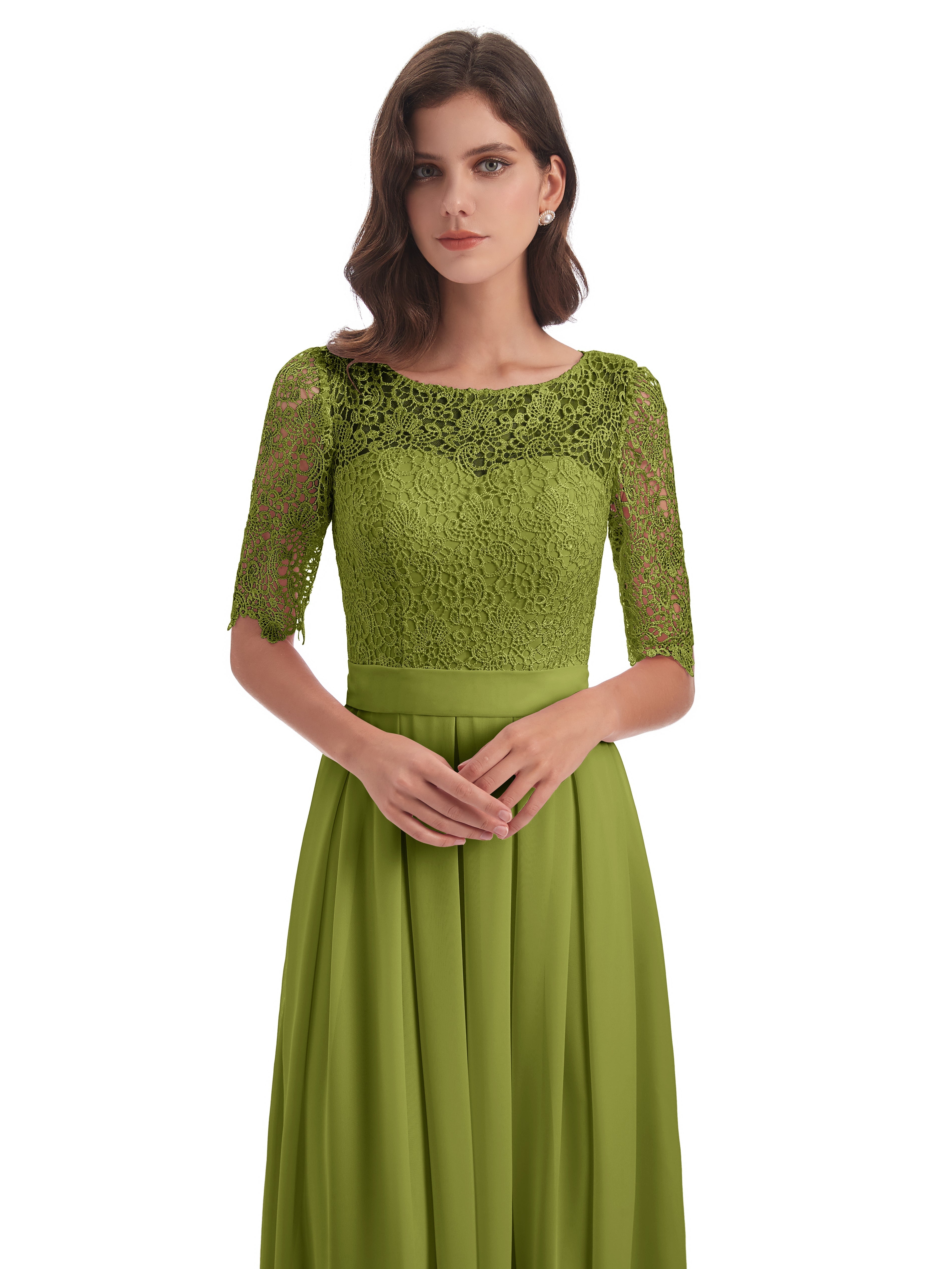 Robes De Demoiselle D'Honneur Trèfle Demi Manches Encolure Dégagée Robes Demoiselle D'Honneur