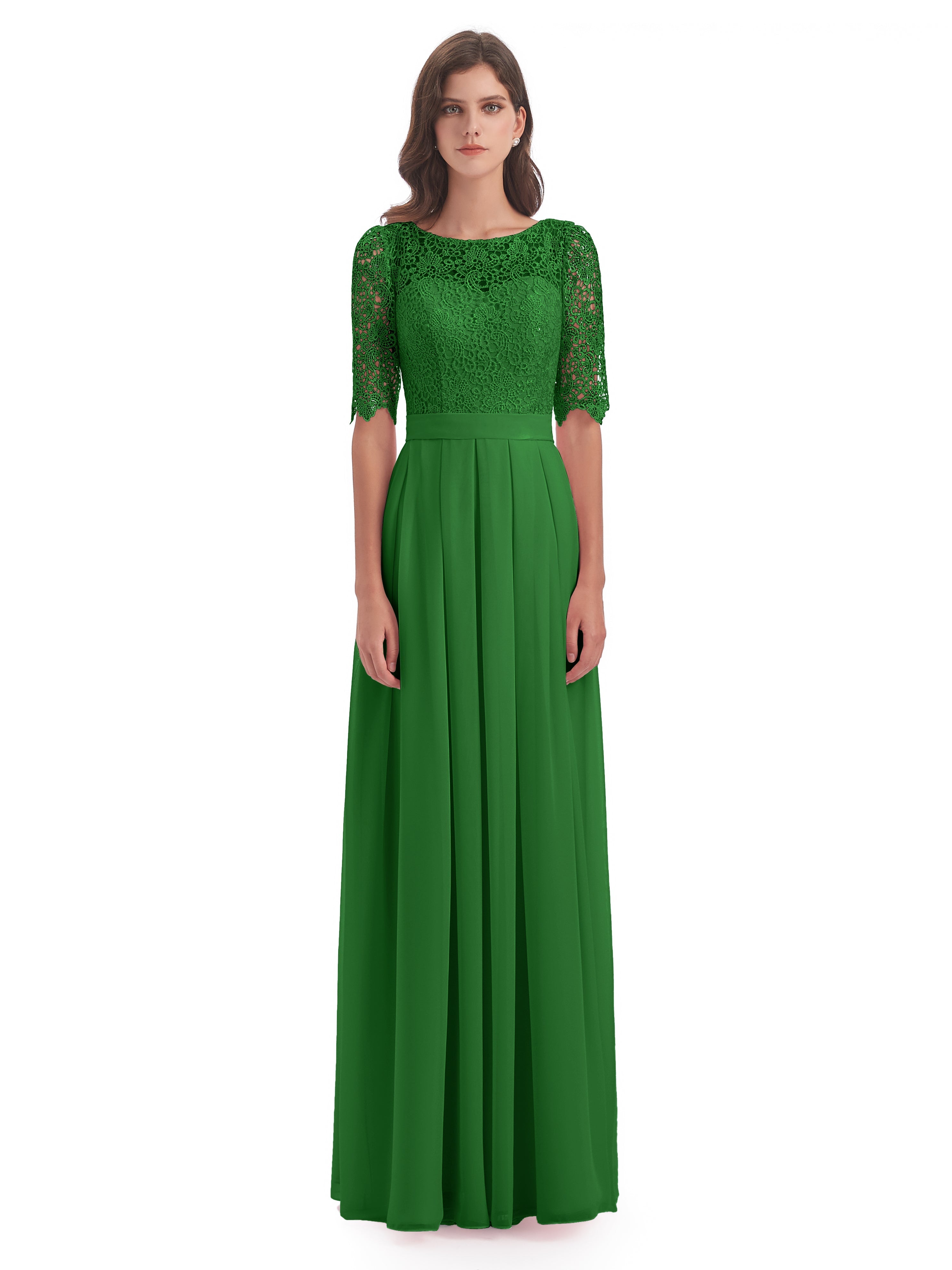 Robe Demoiselle Dhonneur Verte Demi Manches Encolure Dégagée Robes Demoiselle D'Honneur