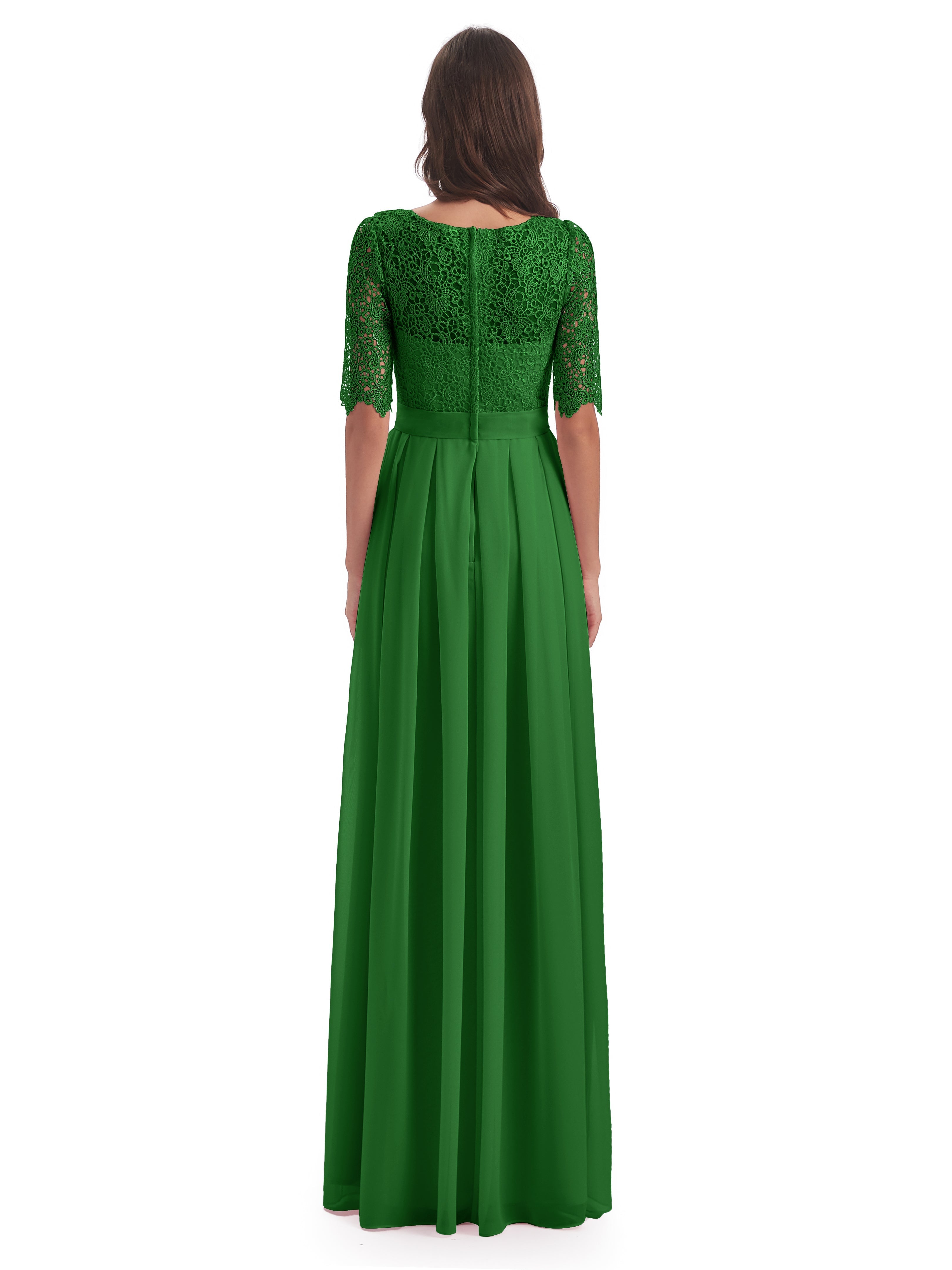 Robe Demoiselle Dhonneur Verte Demi Manches Encolure Dégagée Robes Demoiselle D'Honneur