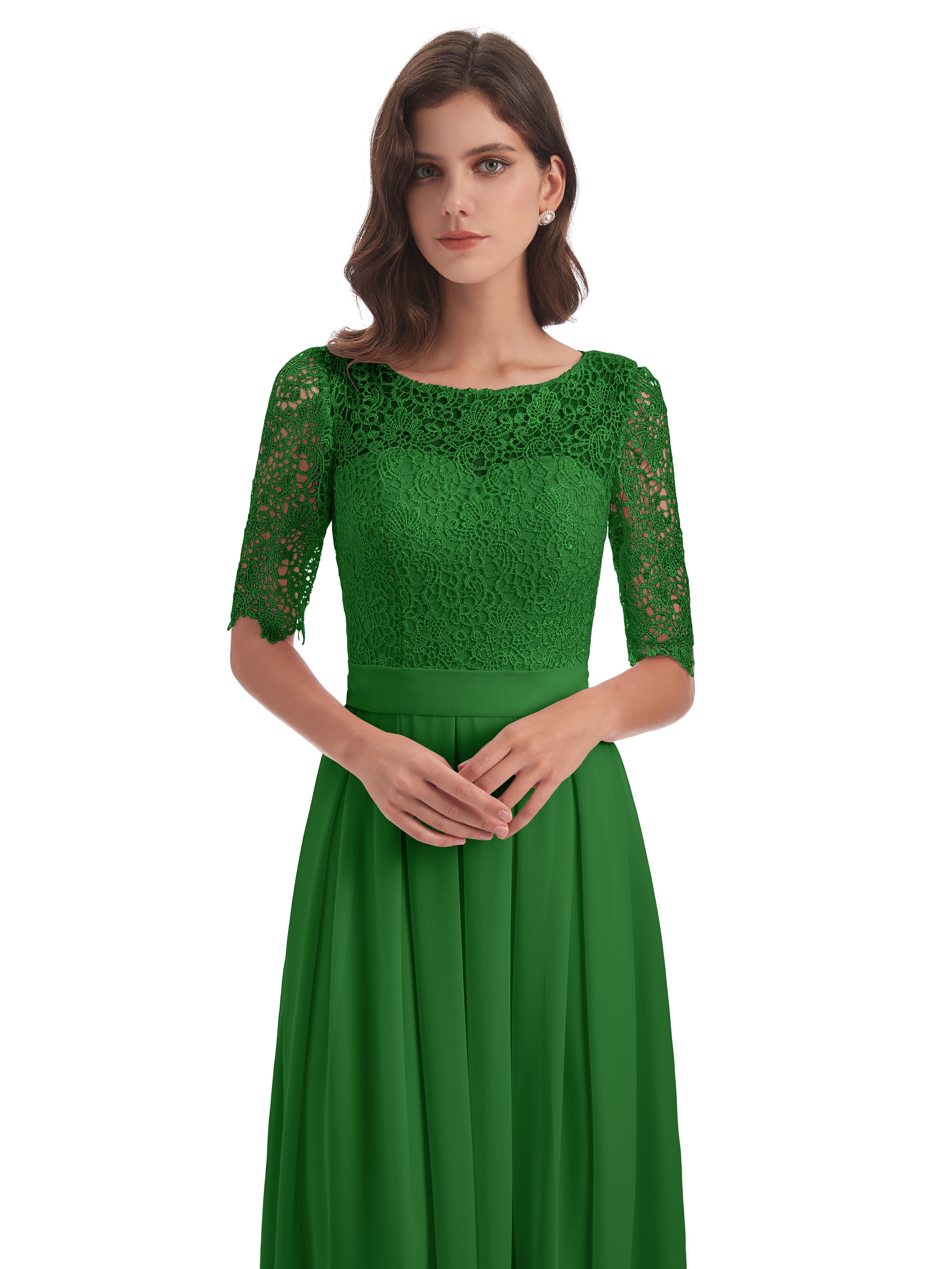 Robe Demoiselle Dhonneur Verte Demi Manches Encolure Dégagée Robes Demoiselle D'Honneur