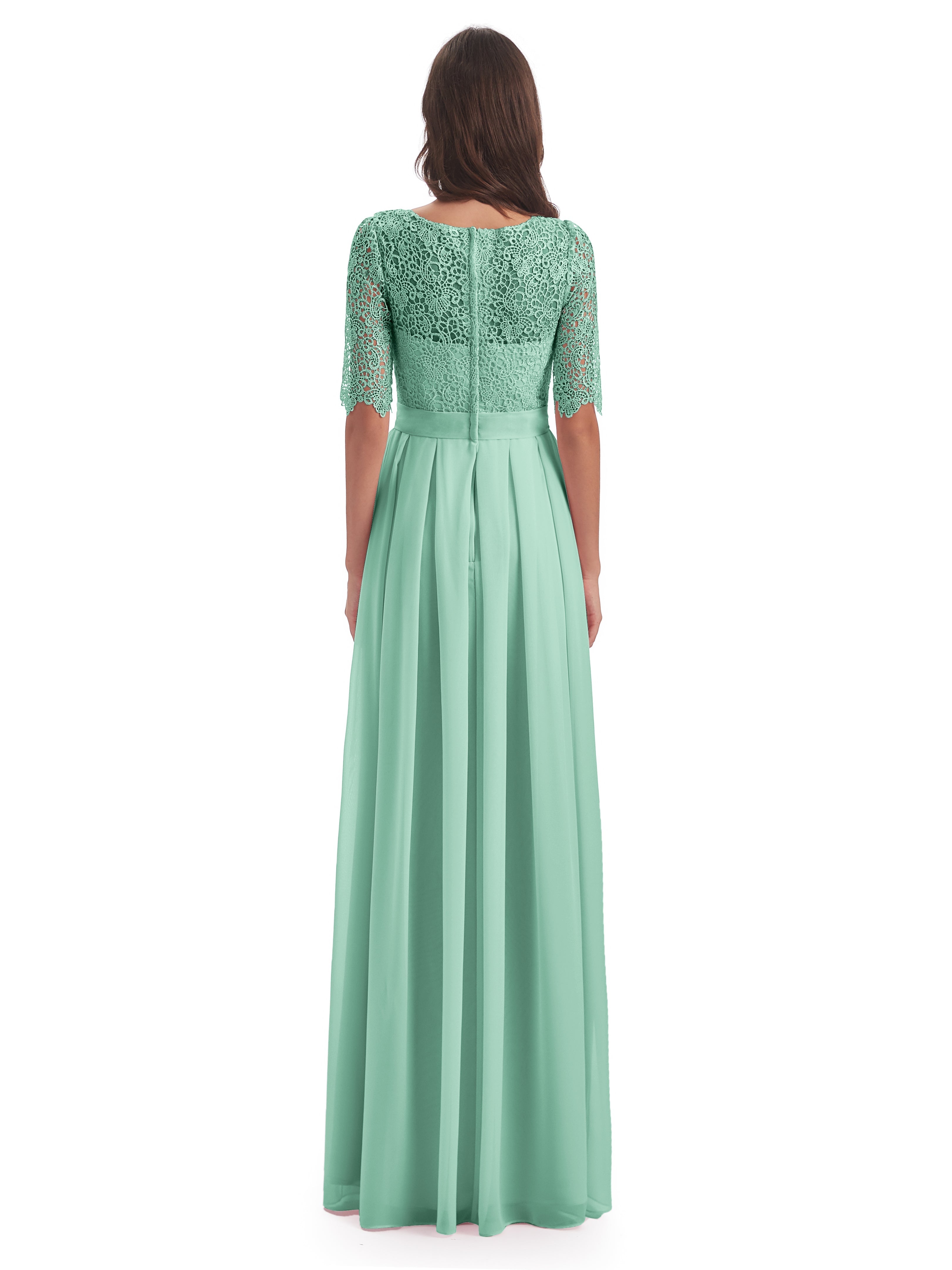 Robe Vert Menthe Demoiselle D Honneur Demi Manches Encolure Dégagée Robes Demoiselle D'Honneur