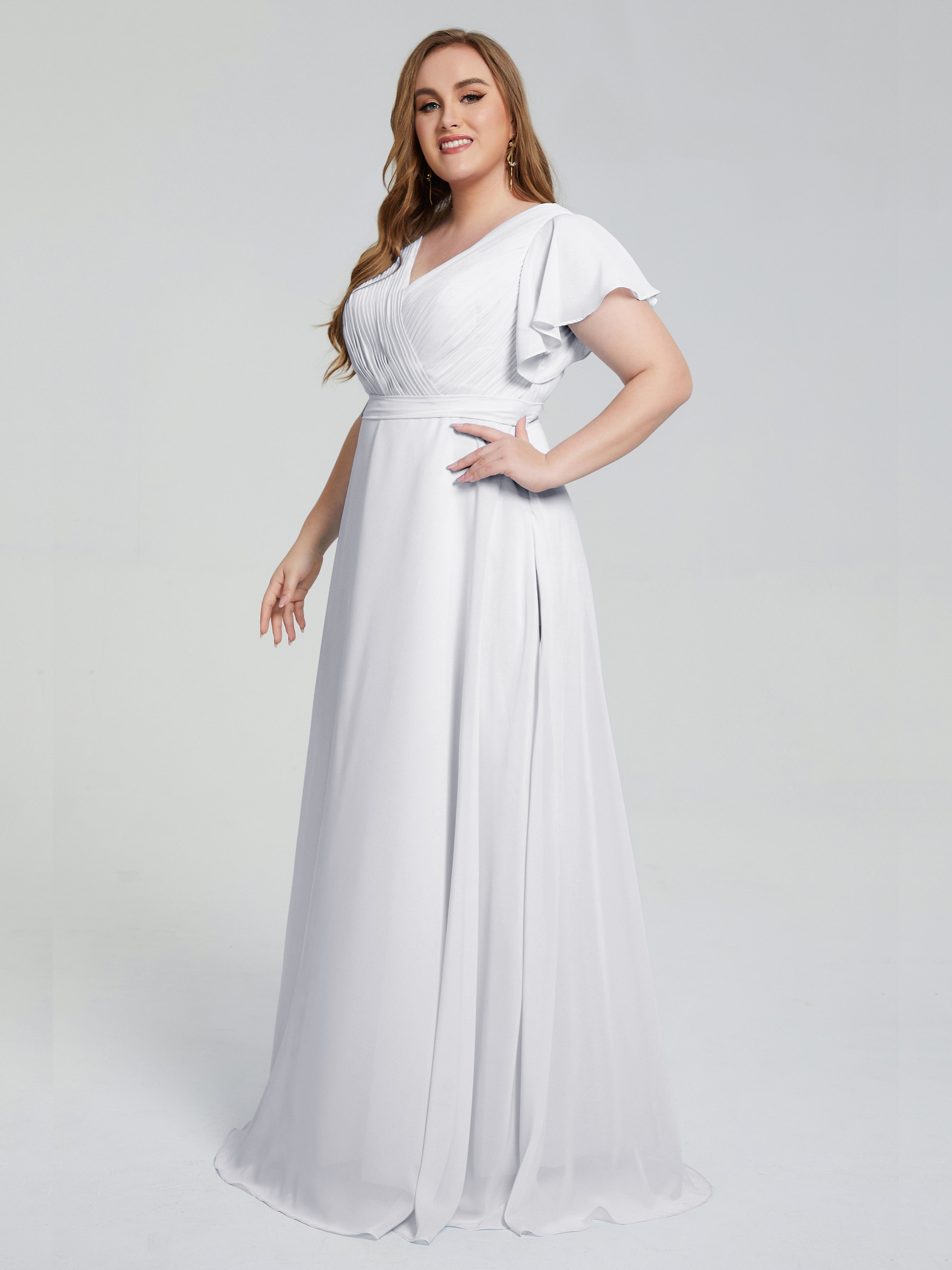 Demoiselle D Honneur En Blanc Manches Courtes Mousseline Robes Demoiselle D'Honneur
