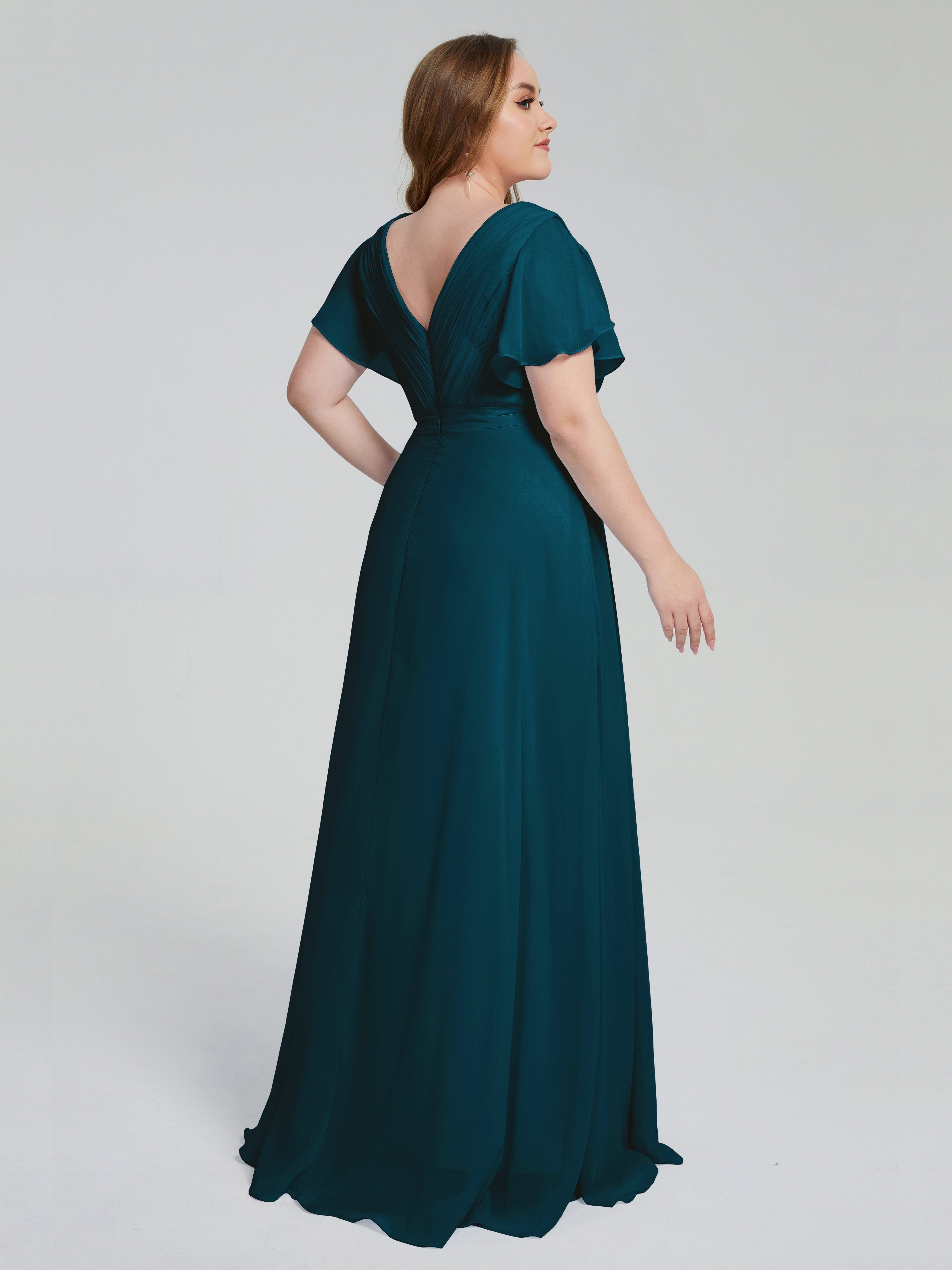 Robe De Demoiselle D'Honneur Bleu Encre Manches Courtes Mousseline Robes Demoiselle D'Honneur