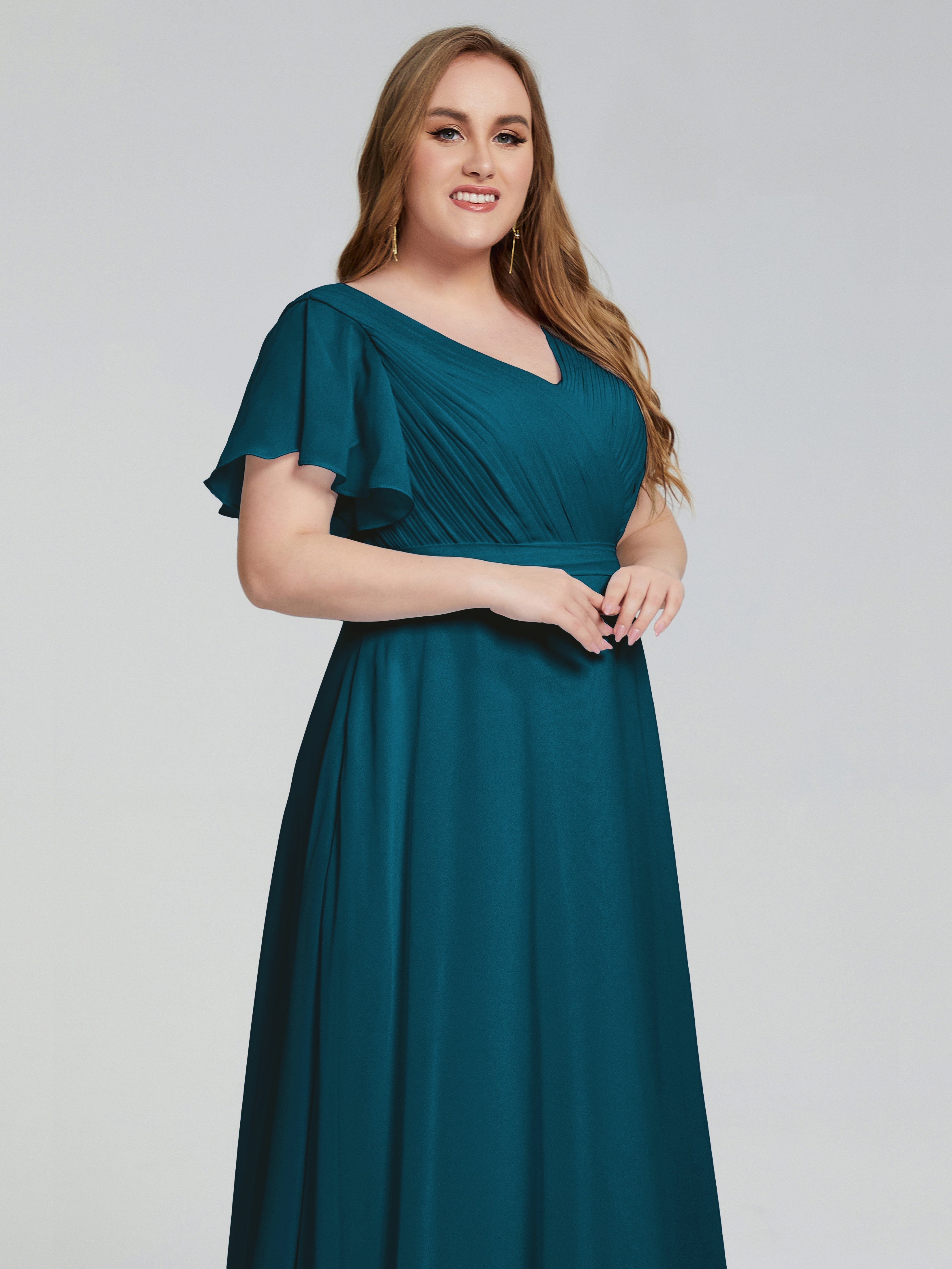 Robe De Demoiselle D'Honneur Bleu Encre Manches Courtes Mousseline Robes Demoiselle D'Honneur