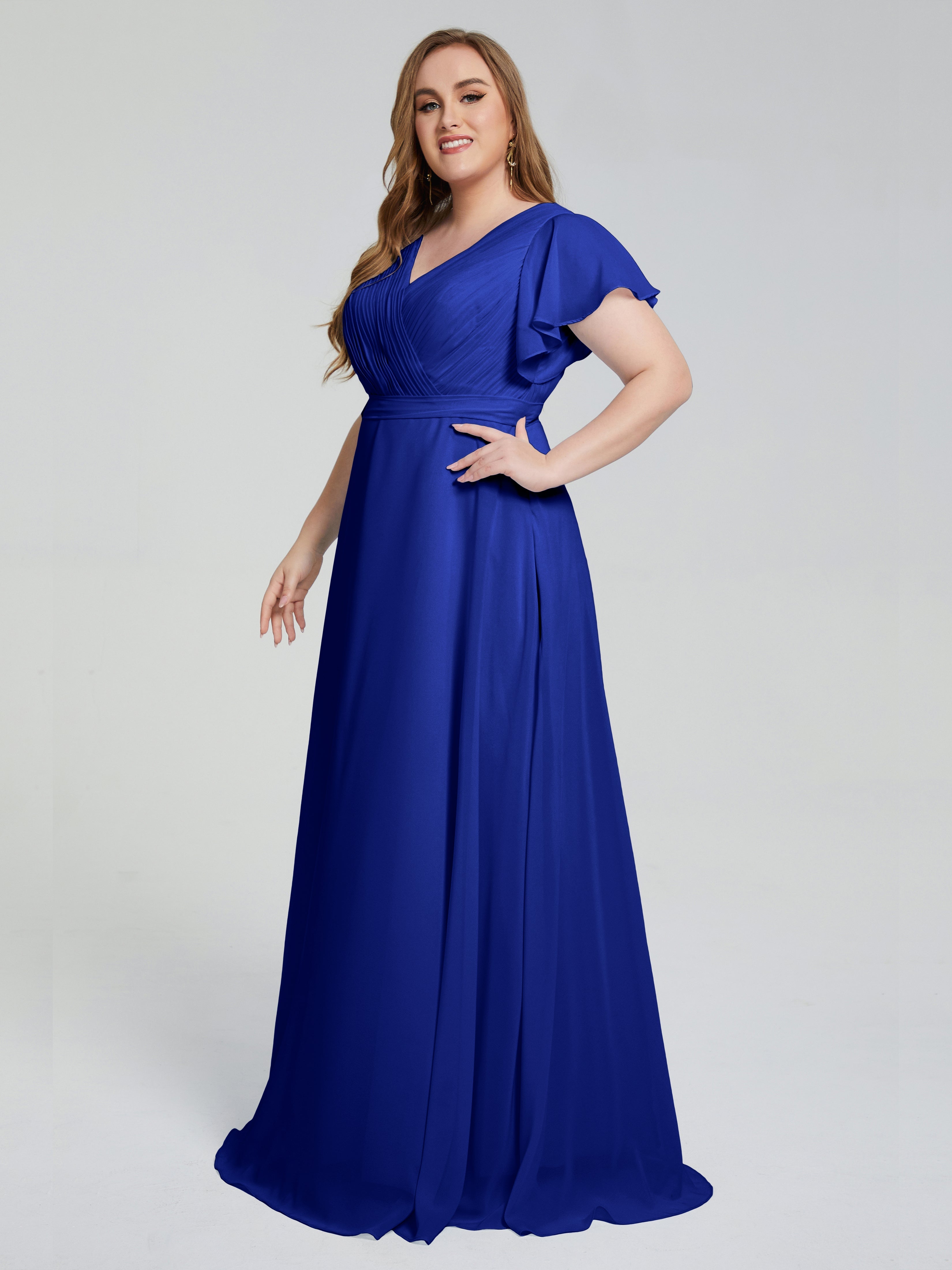 Robe Bleu Roi Demoiselle D Honneur Manches Courtes Mousseline Robes Demoiselle D'Honneur