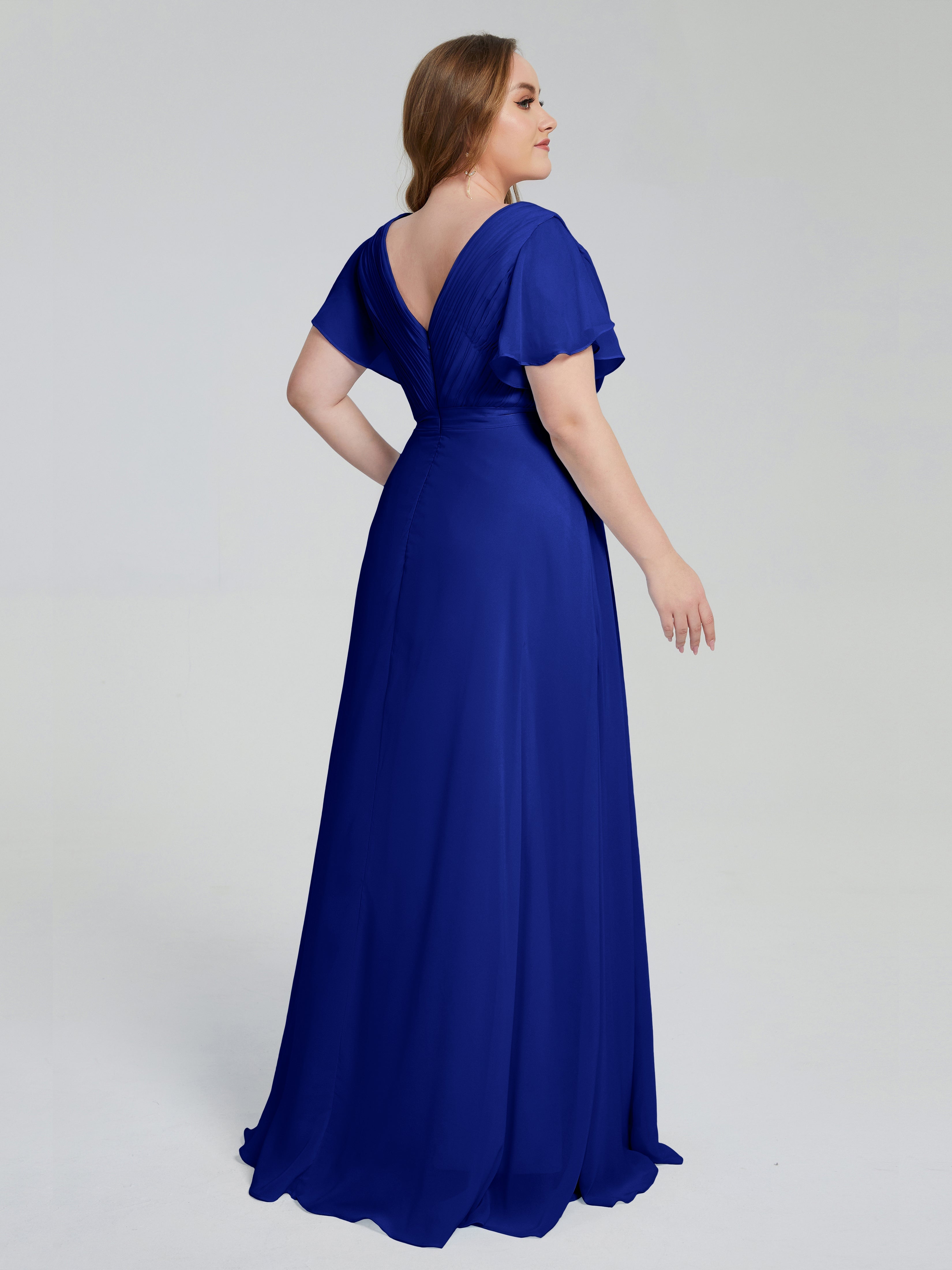 Robe Bleu Roi Demoiselle D Honneur Manches Courtes Mousseline Robes Demoiselle D'Honneur