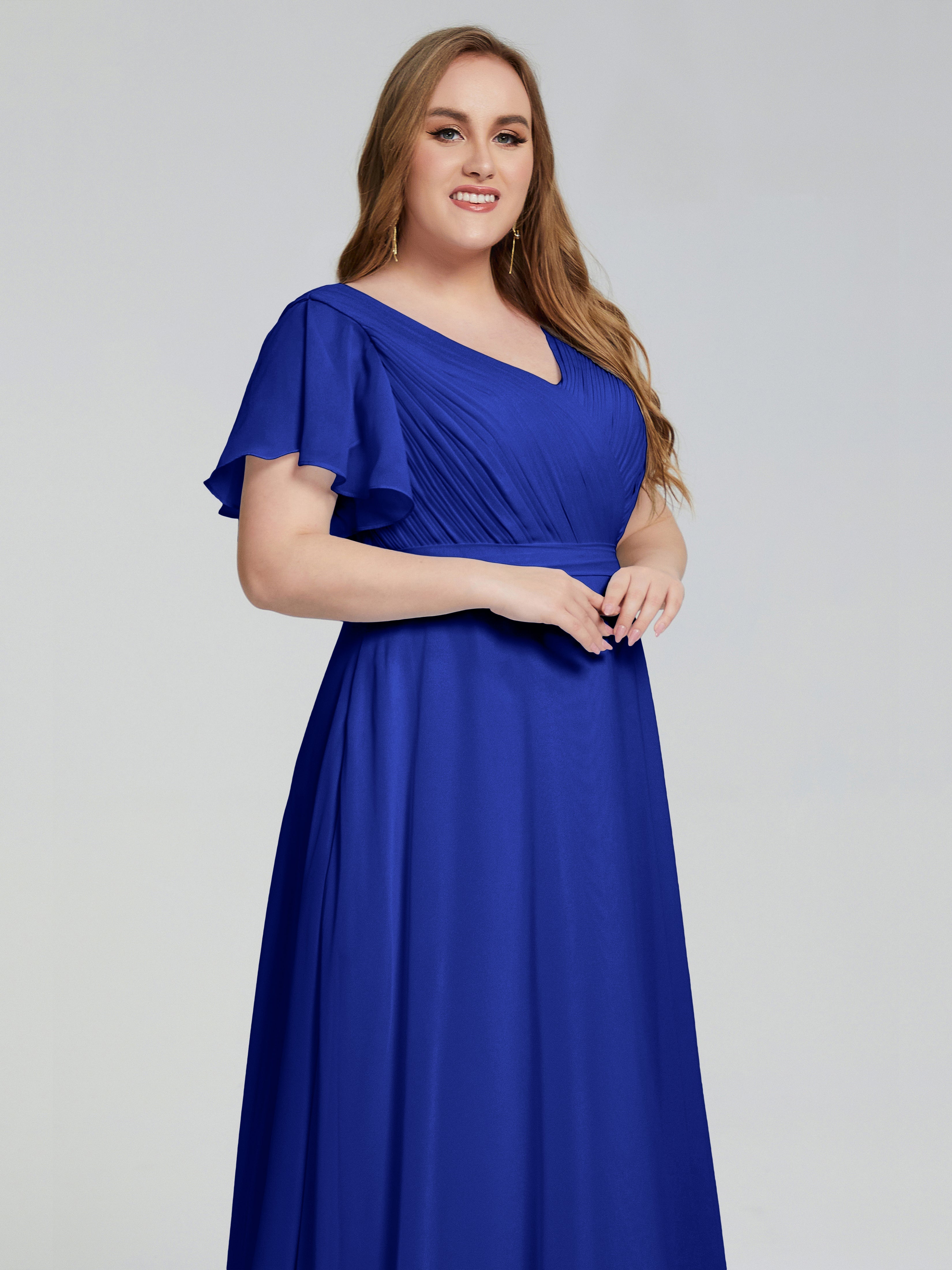 Robe Bleu Roi Demoiselle D Honneur Manches Courtes Mousseline Robes Demoiselle D'Honneur