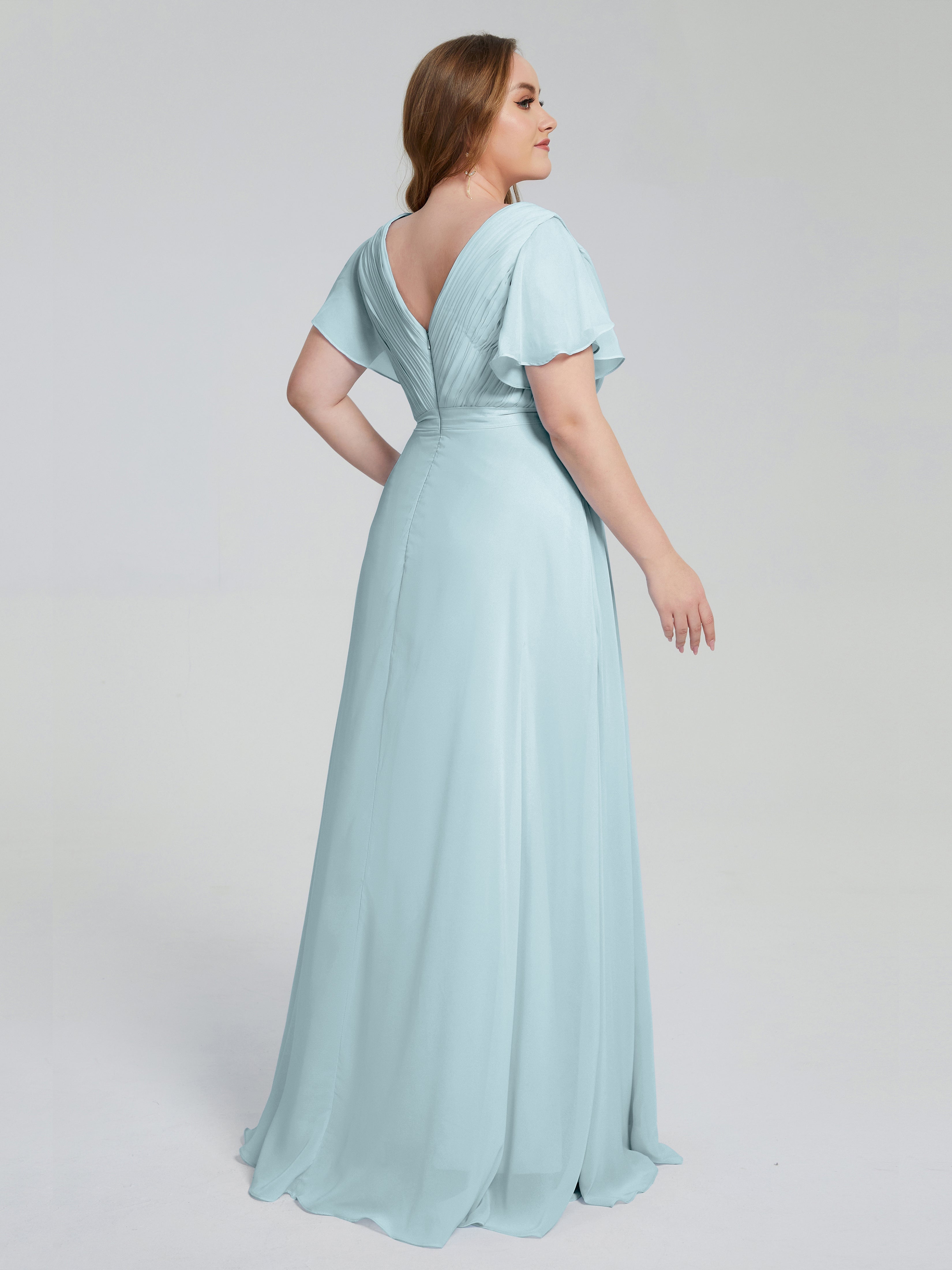 Robe De Demoiselle D'Honneur Brume Manches Courtes Mousseline Robes Demoiselle D'Honneur
