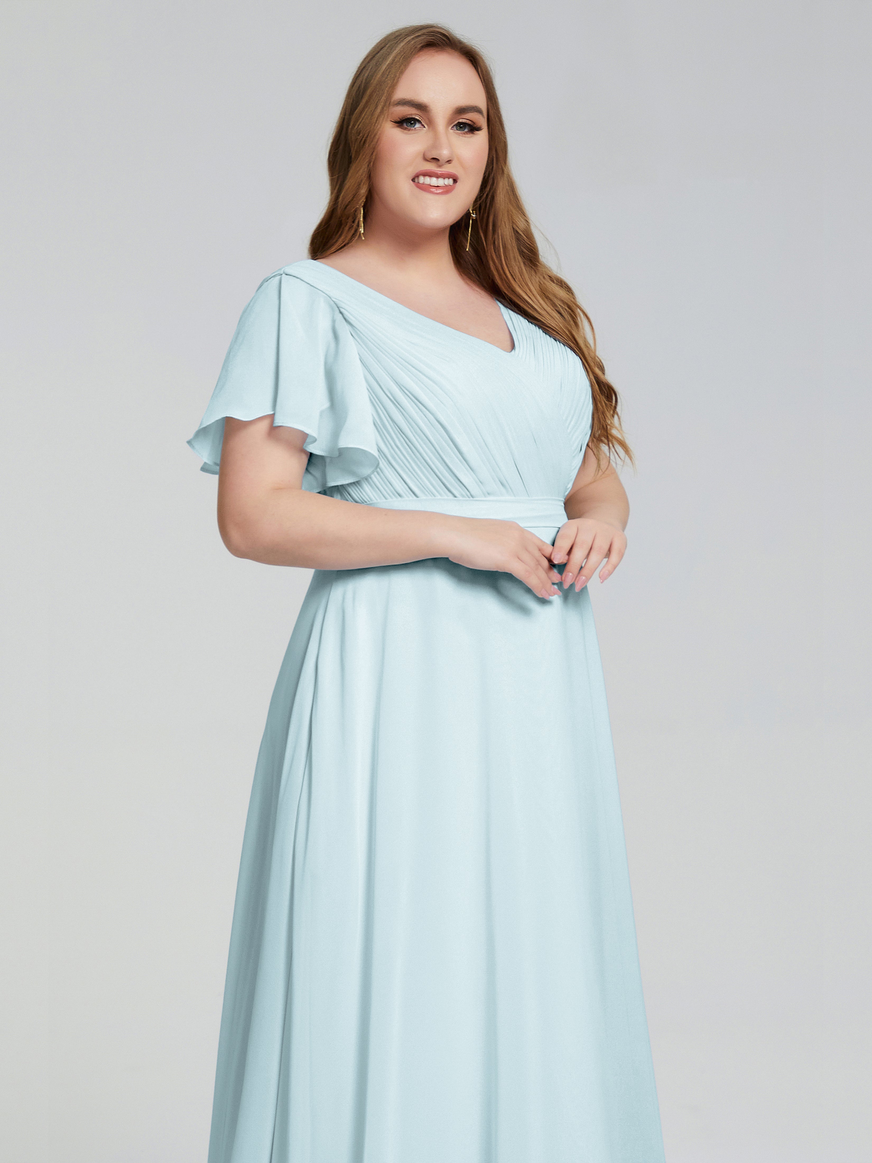 Robe De Demoiselle D'Honneur Brume Manches Courtes Mousseline Robes Demoiselle D'Honneur