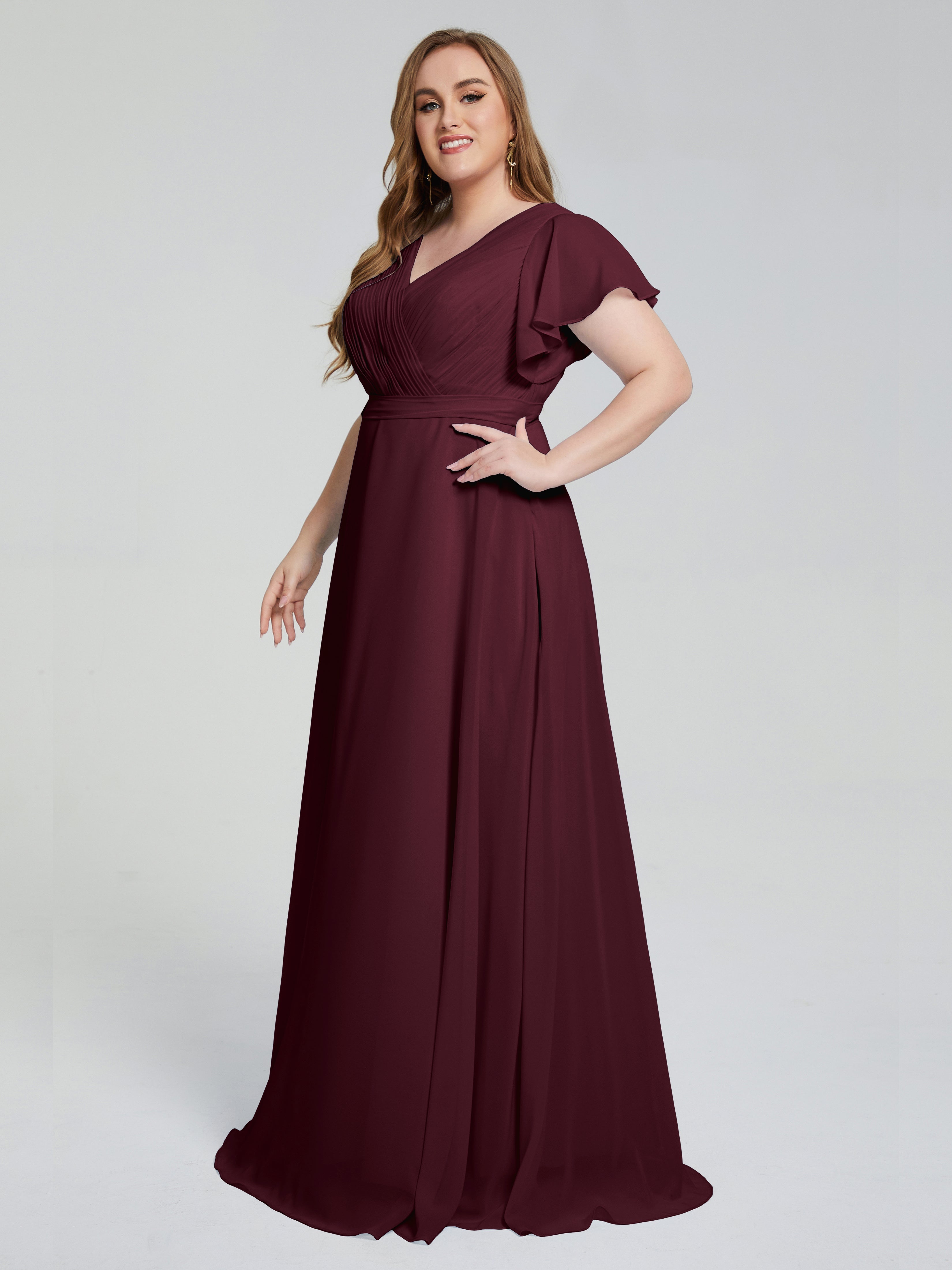 Robes De Demoiselle D'Honneur Cabernet Manches Courtes Mousseline Robes Demoiselle D'Honneur