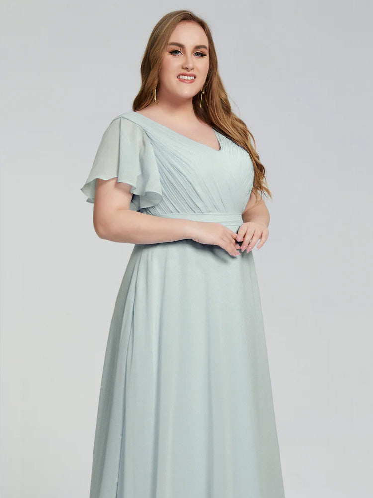 Robe Demoiselle D Honneur Vert Celadon Manches Courtes Mousseline Robes Demoiselle D'Honneur