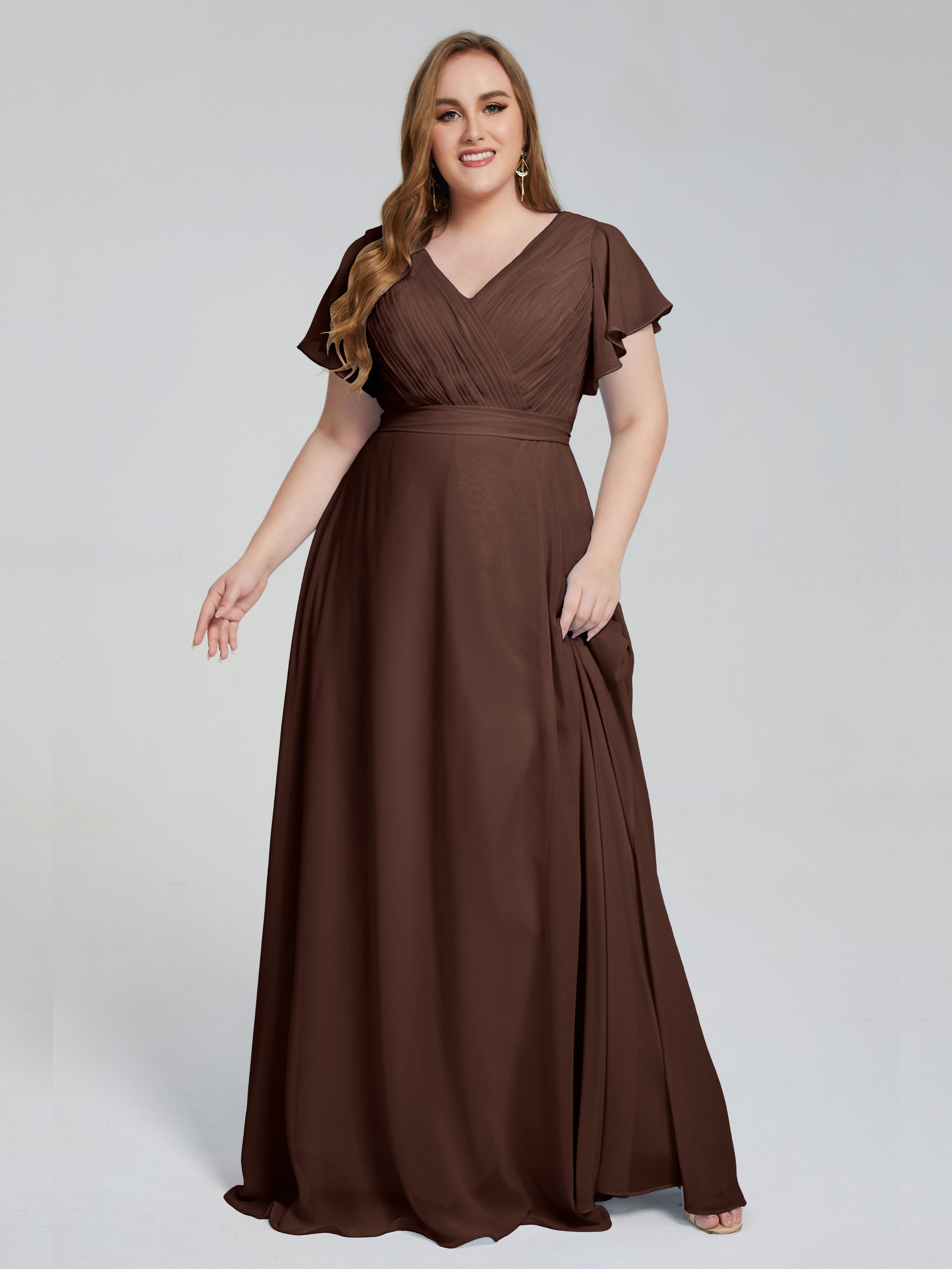 Robe Demoiselle D Honneur Chocolat Manches Courtes Mousseline Robes Demoiselle D'Honneur