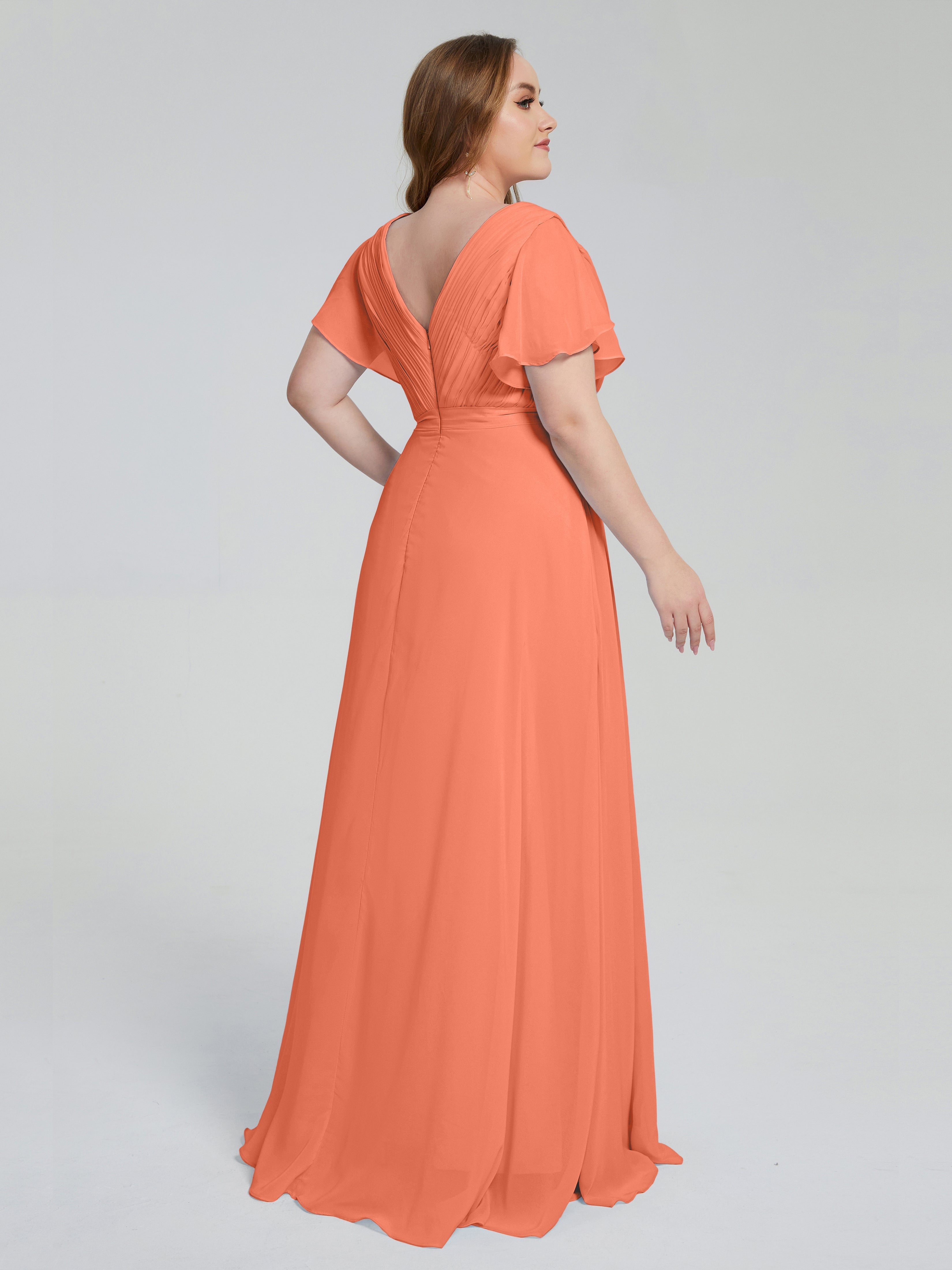 Robes De Demoiselle D'Honneur Coucher De Soleil Manches Courtes Mousseline Robes Demoiselle D'Honneur